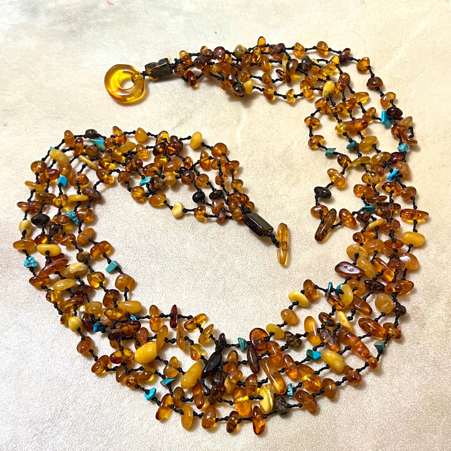 Amber Beaded Multi Strand Vintage Necklace