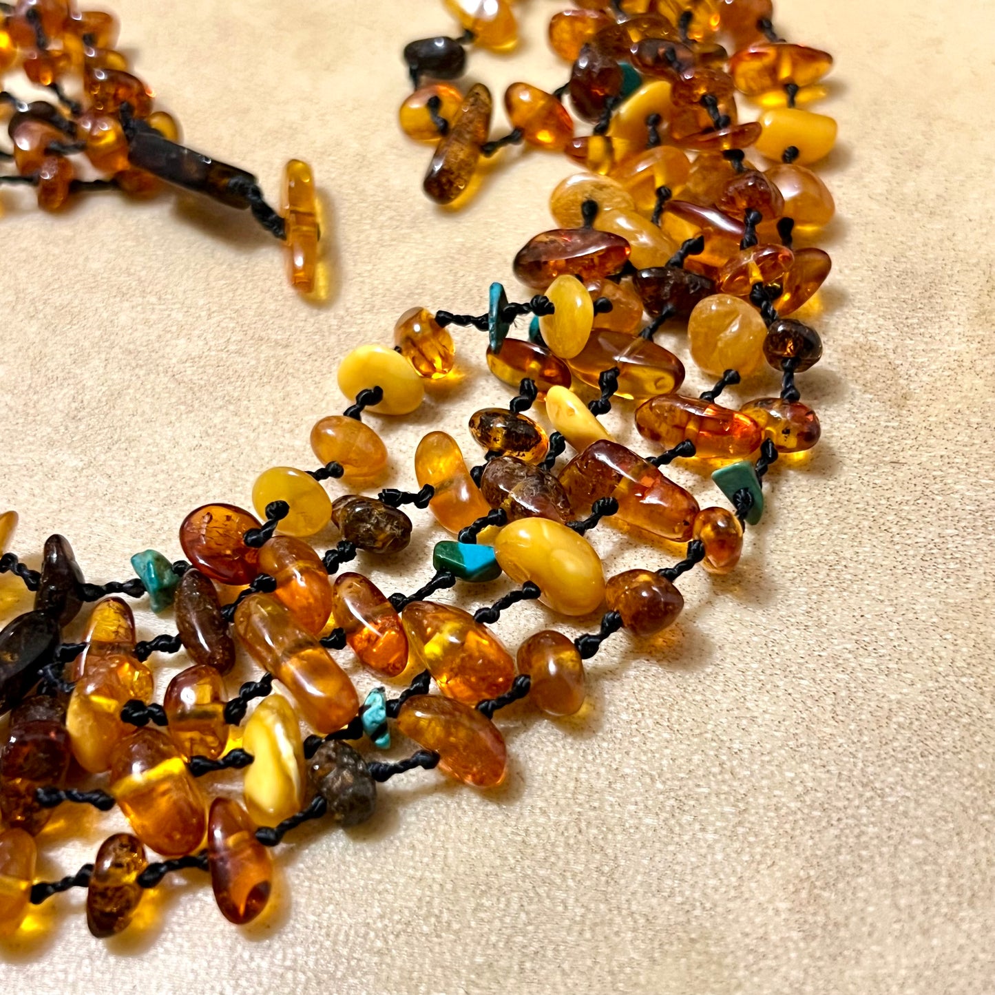 Amber Beaded Multi Strand Vintage Necklace