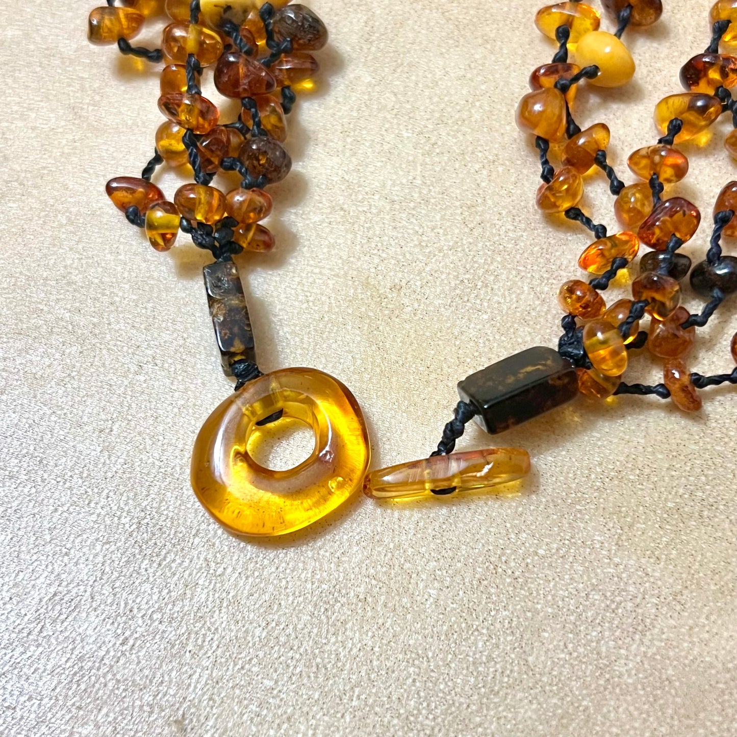 Amber Beaded Multi Strand Vintage Necklace