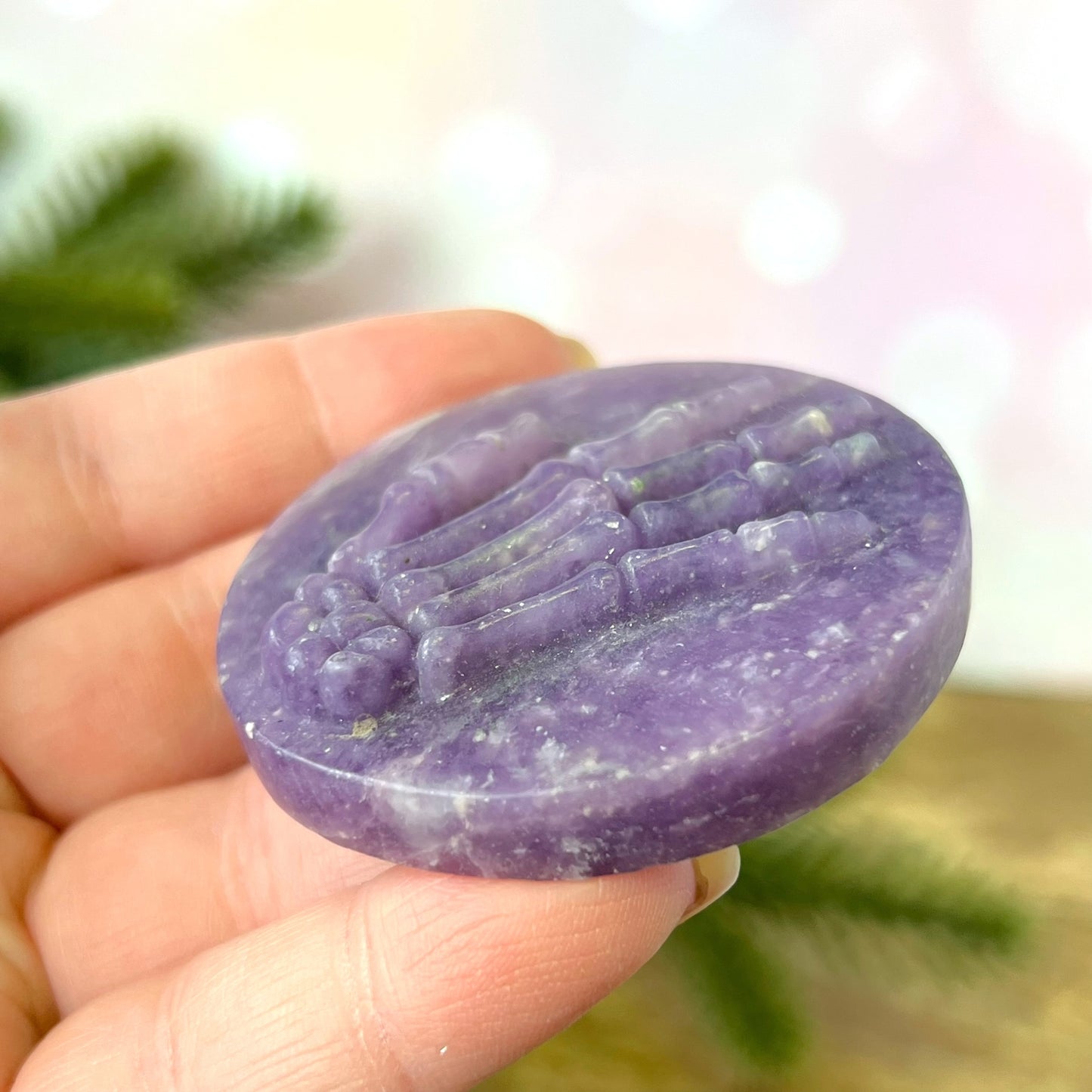 Lepidolite Skeleton Hand Carved Crystal Cabochon