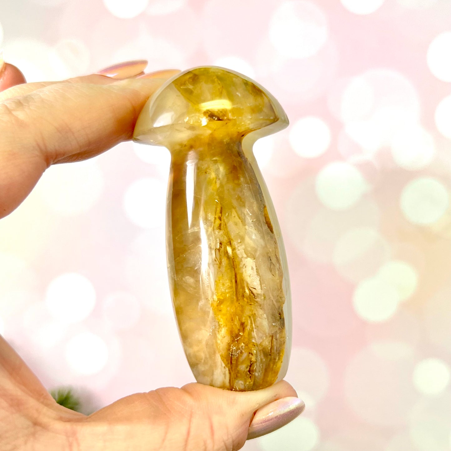Golden Healer Quartz Crystal Mushroom Carving