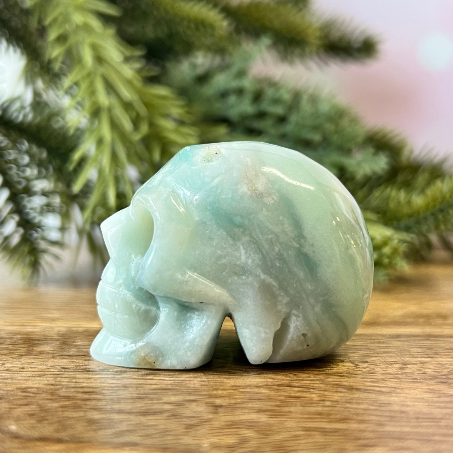 Sky Blue Quartz Carved Crystal Skull