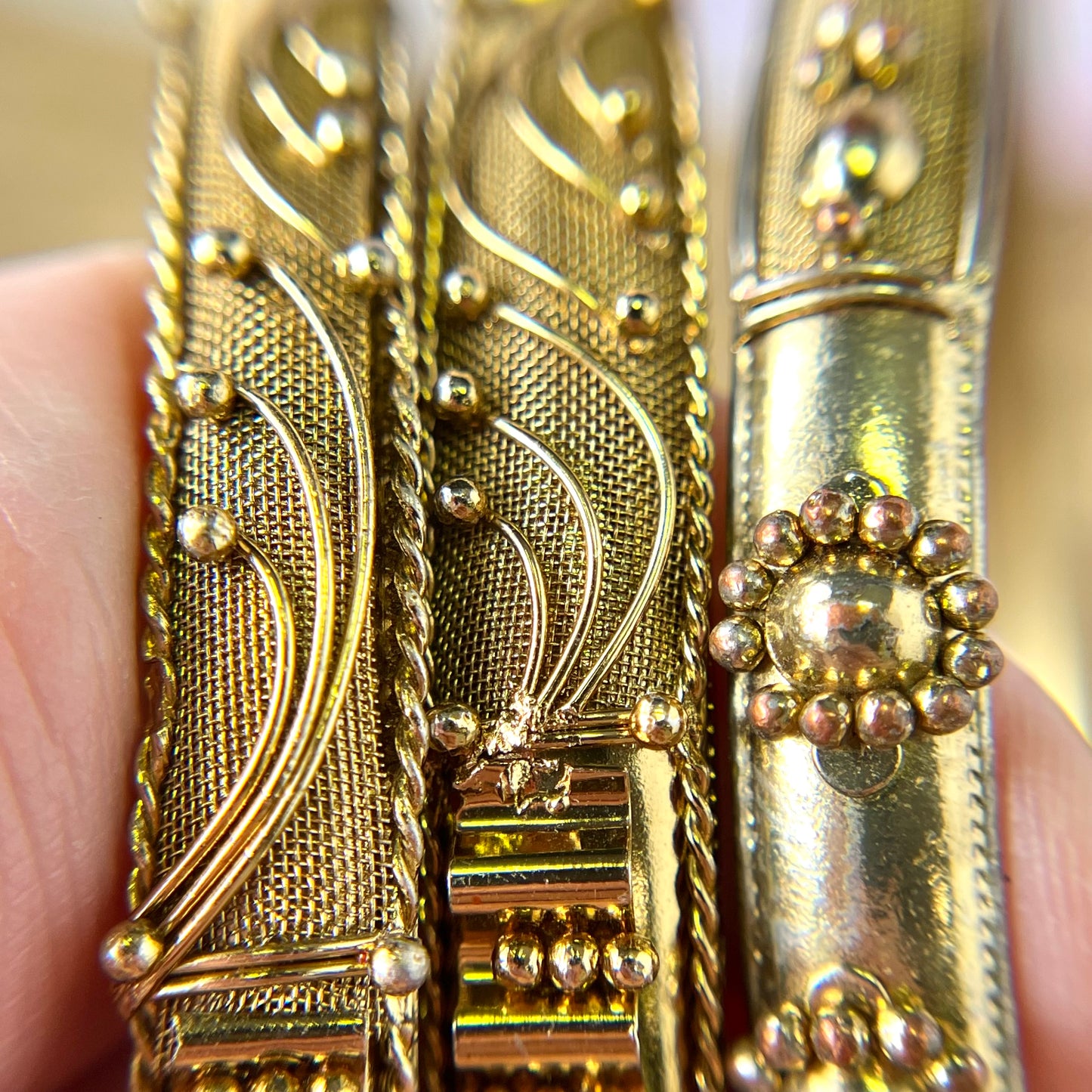 Vintage Gold Tone Bracelet Stack with 11 Textured Bangles