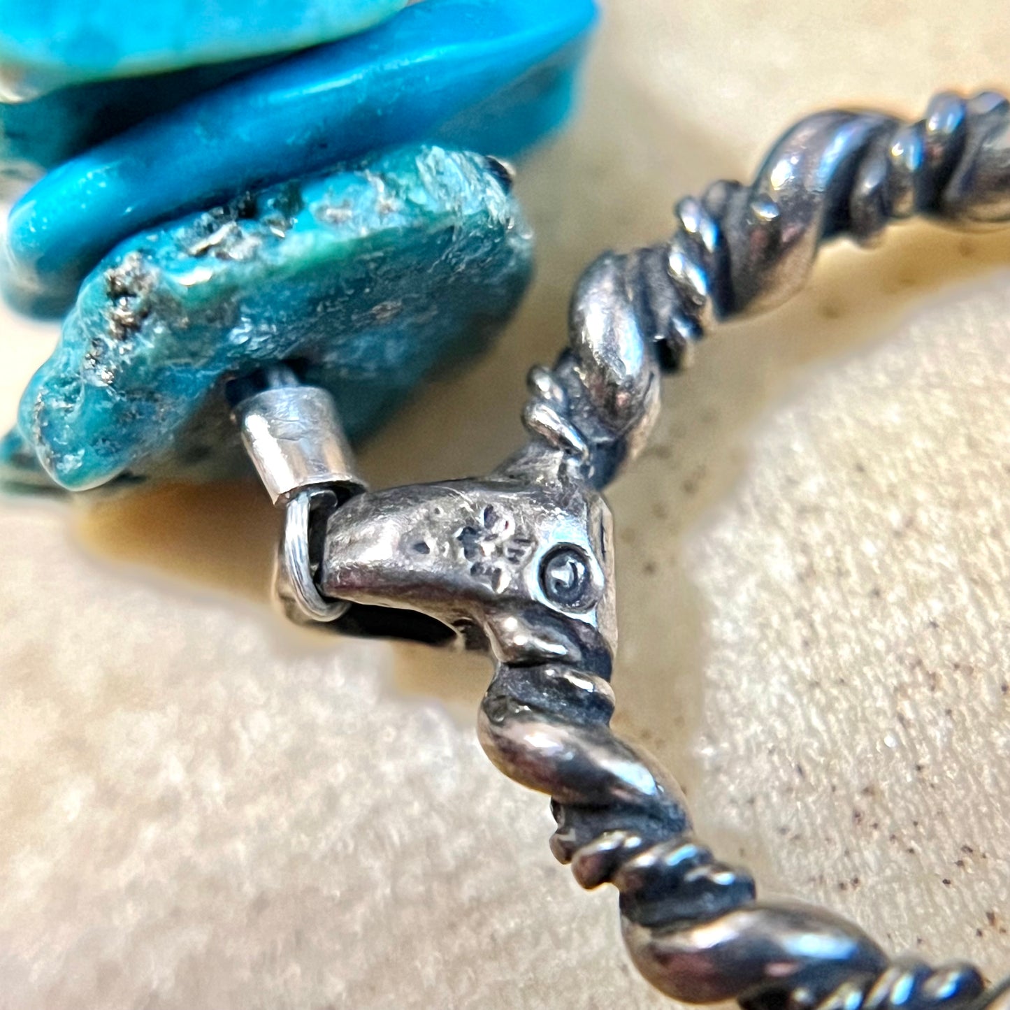 Vintage Genuine Turquoise Chip Bracelet with 925 Sterling Silver Toggle Clasp