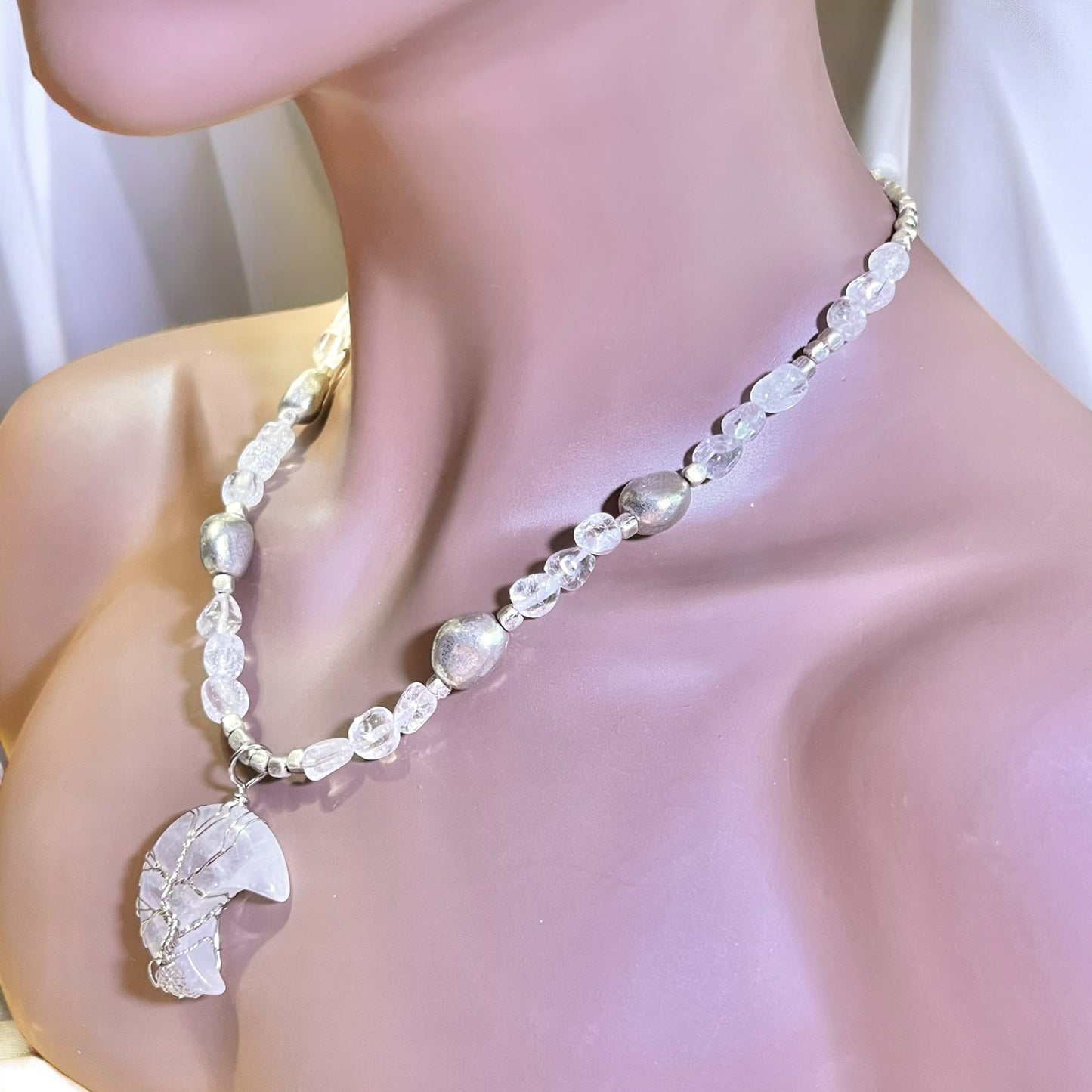 Light Tree of Life Crescent Moon Handmade Necklace