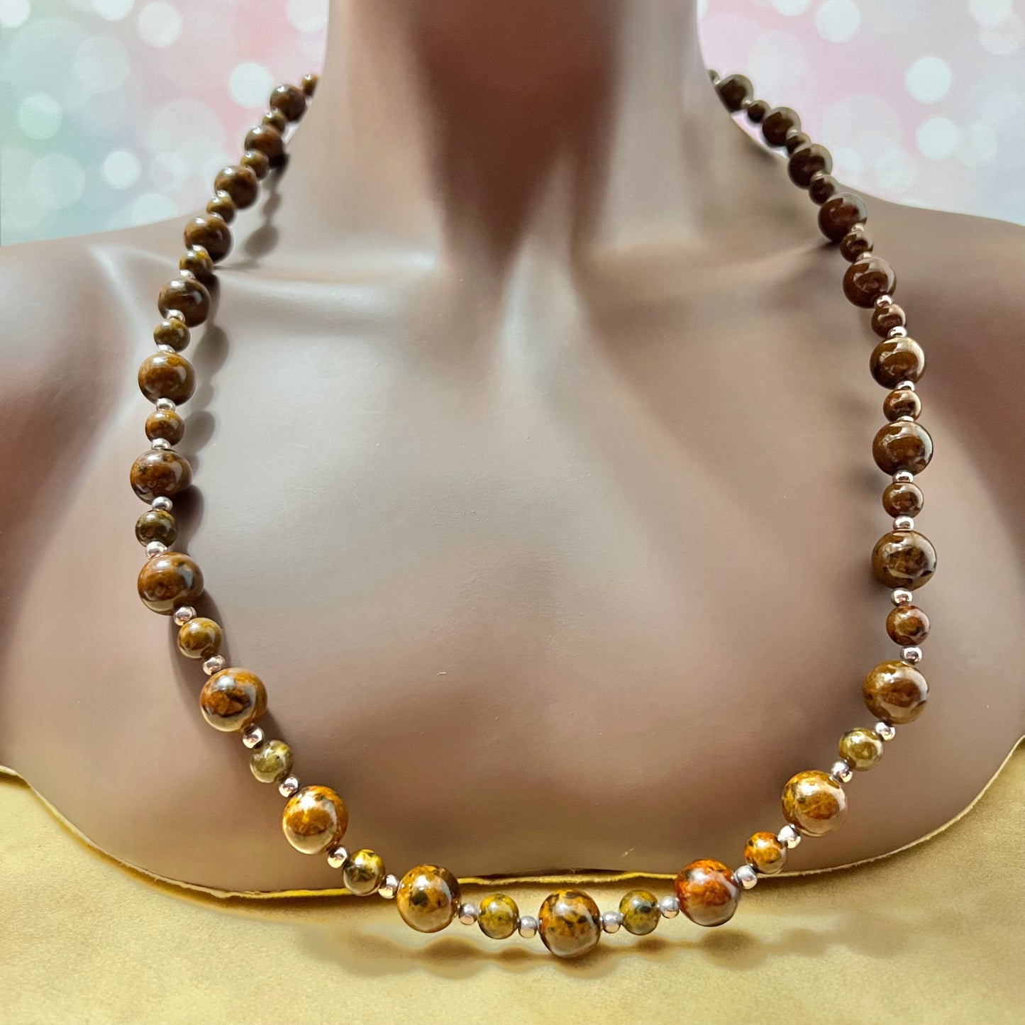 Mahogany Obsidian Beaded Sterling Silver Vintage Necklace