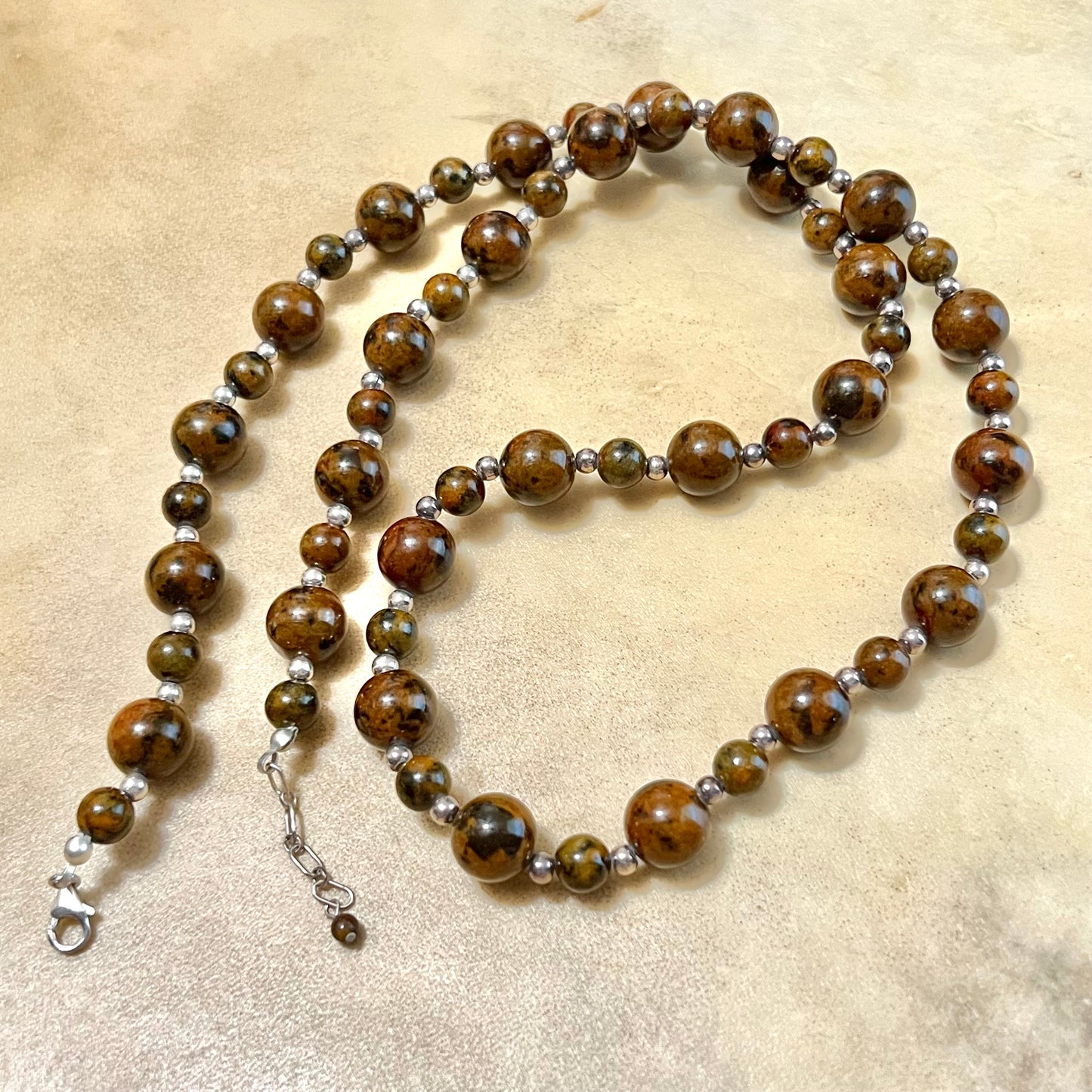 Mahogany Obsidian Beaded Sterling Silver Vintage Necklace