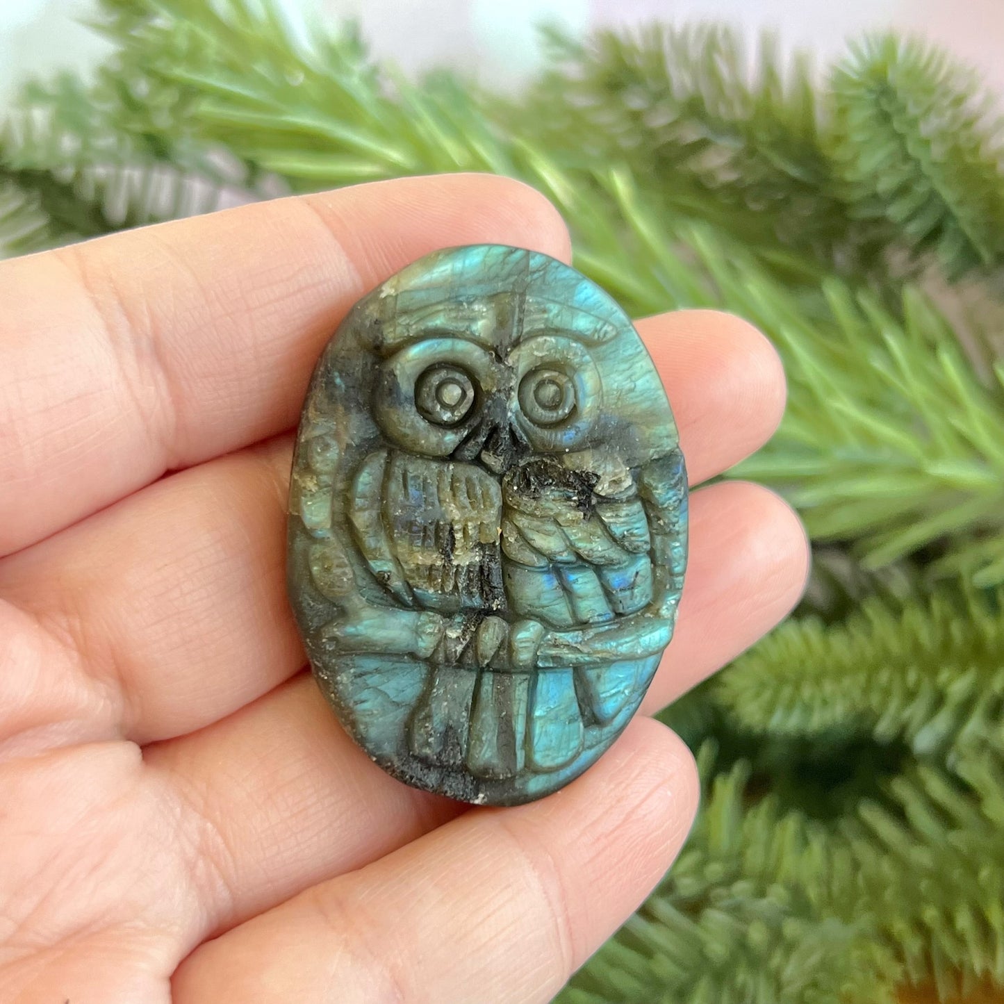 Labradorite Owl Carved Cabochon