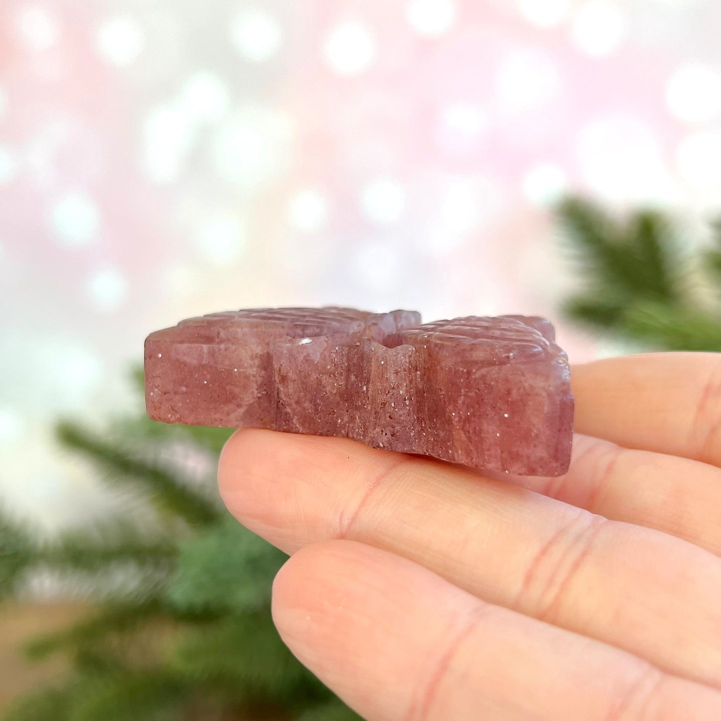 Strawberry Quartz Butterfly Carved Crystal Cabochon