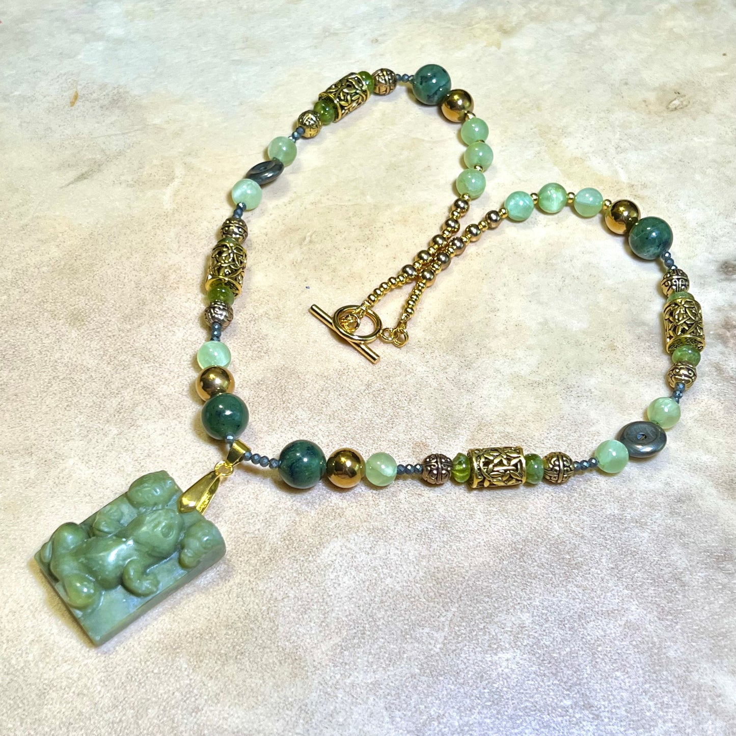 Prosperity Frog Handmade Beaded Crystal Gemstone Necklace