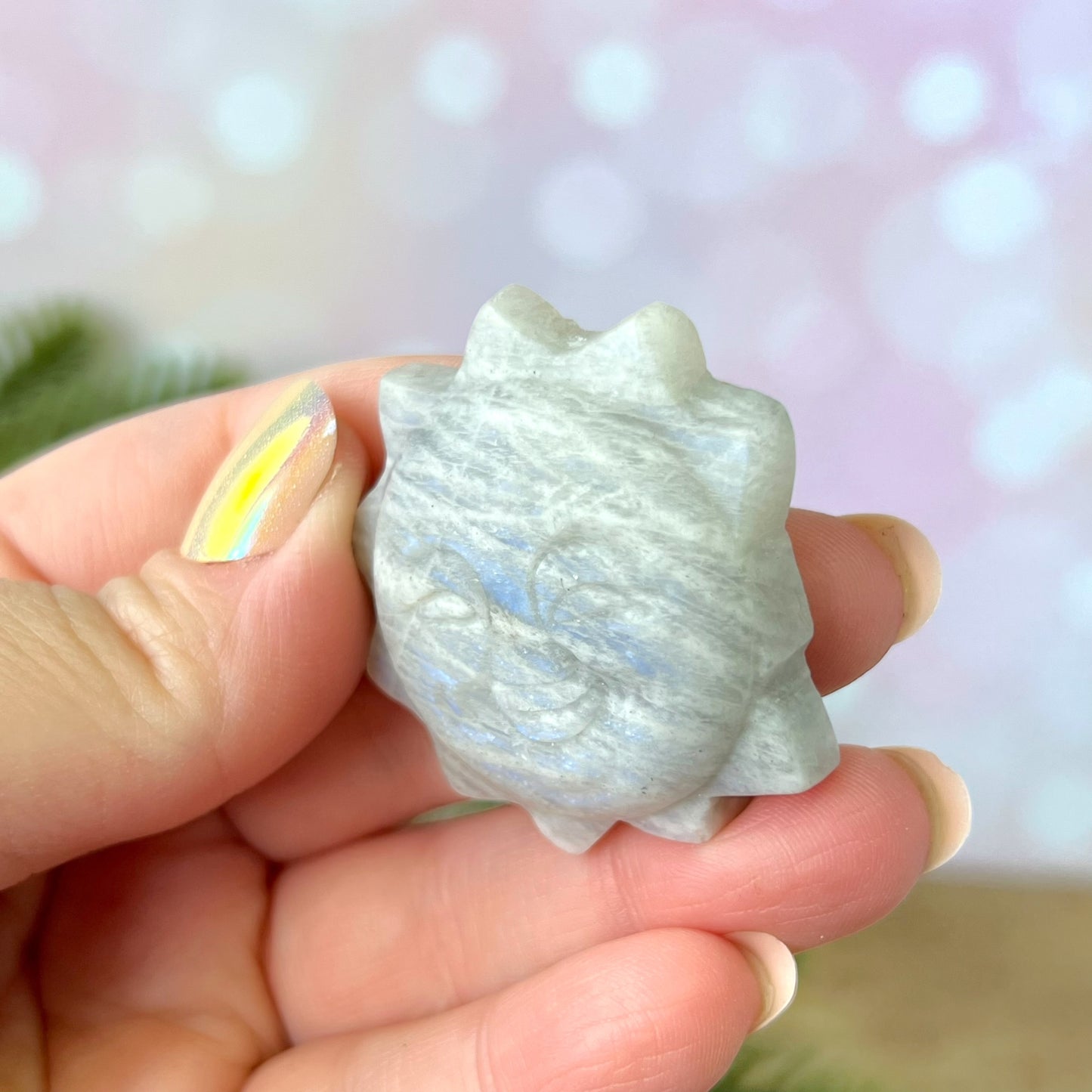 Moonstone Sun Carved Gemstone Cabochon