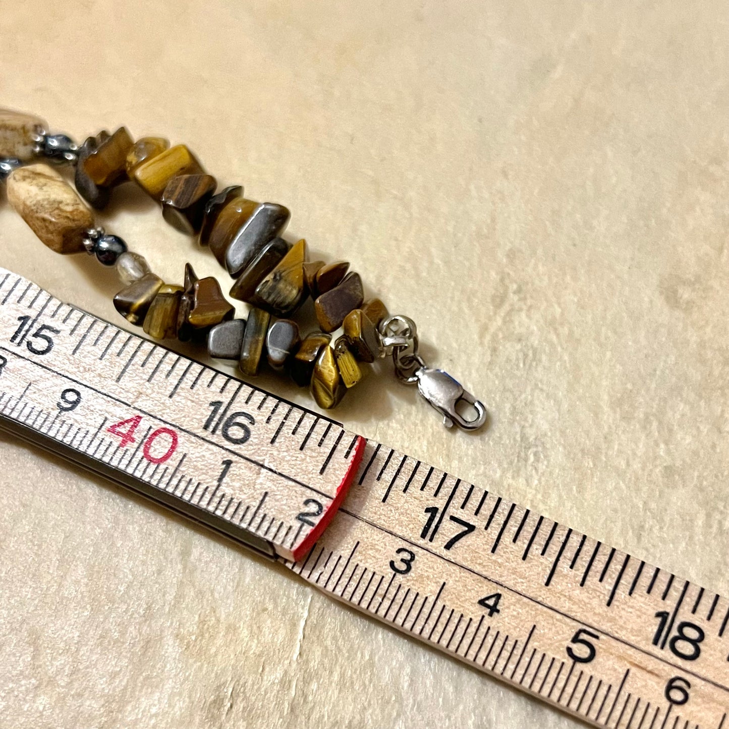 Vintage Chinese Tigers Eye & Picture Jasper Crystal Necklace
