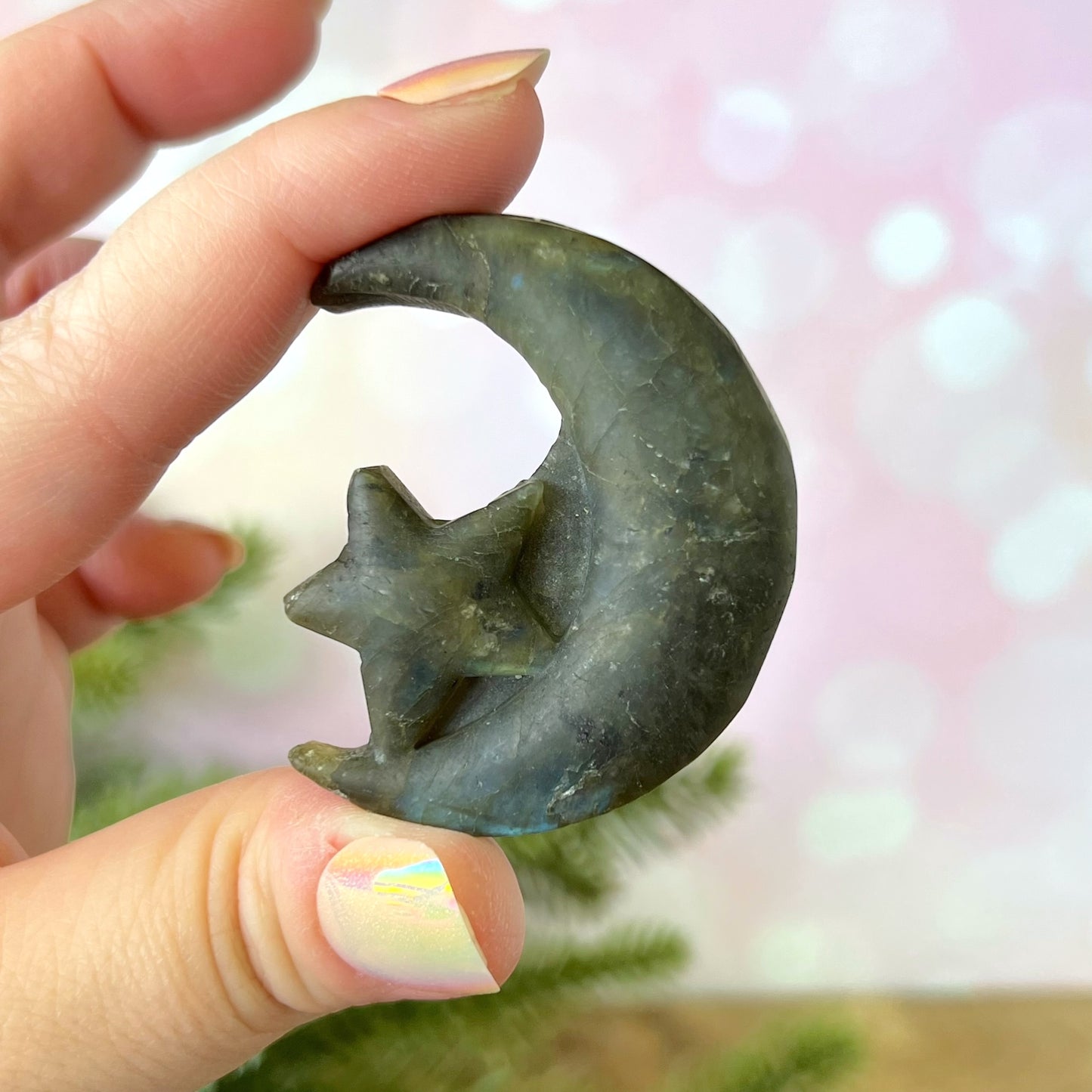 Labradorite Moon & Star Carved Cabochon