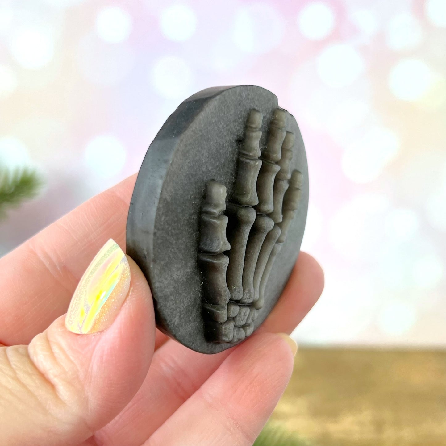 Silver Sheen Obsidian Skeleton Hand Carved Cabochon