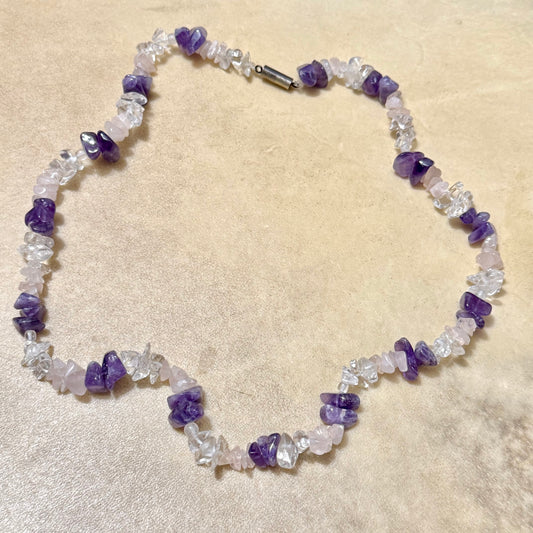 Vintage Amethyst, Rose Quartz, & Quartz Chip Bead Necklace