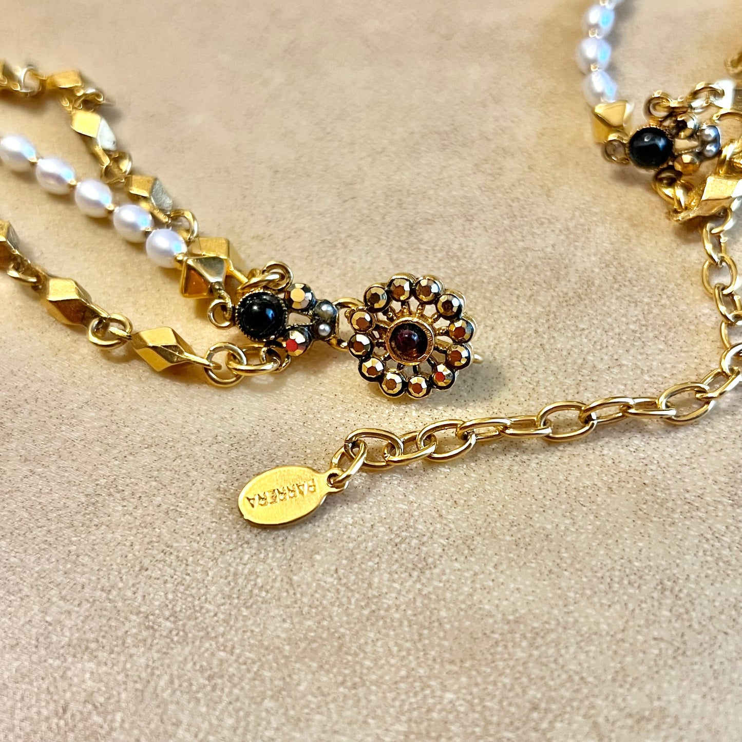 Barrera Vintage Draping Layered Necklace with Pearls & Garnet Glass