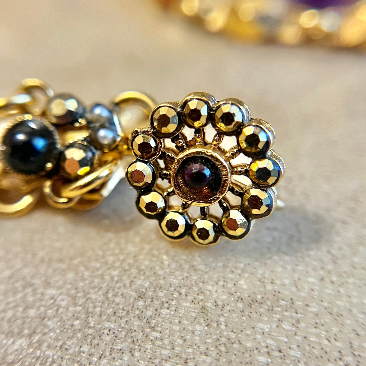 Barrera Vintage Draping Layered Necklace with Pearls & Garnet Glass