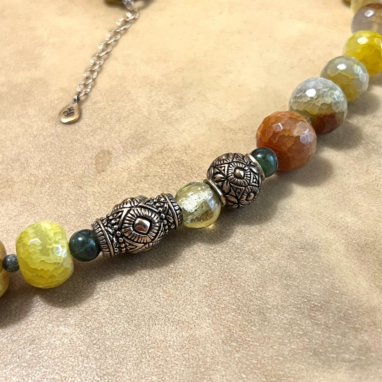 Barse Yellow Green Dragons Vein Agate Beaded Necklace - Vintage