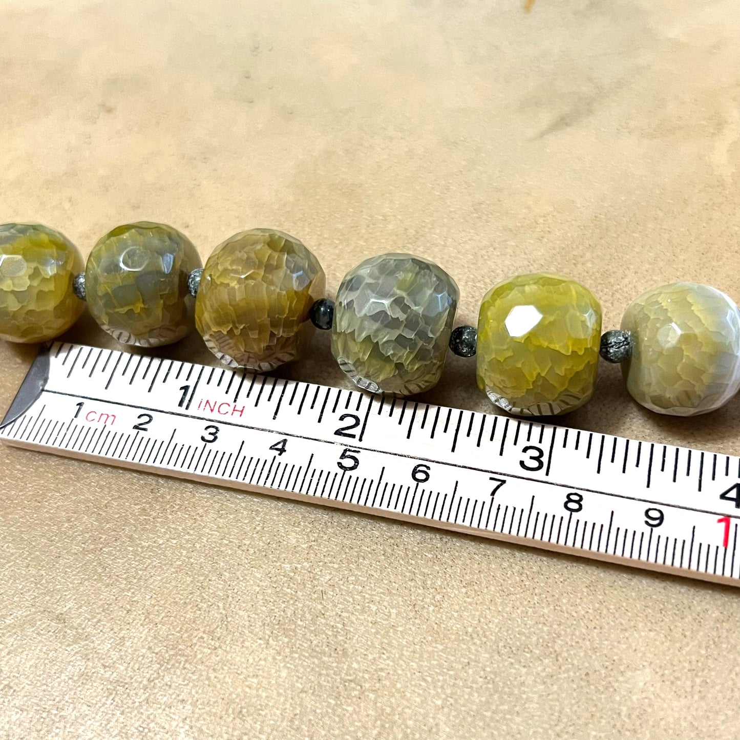 Barse Yellow Green Dragons Vein Agate Beaded Necklace - Vintage