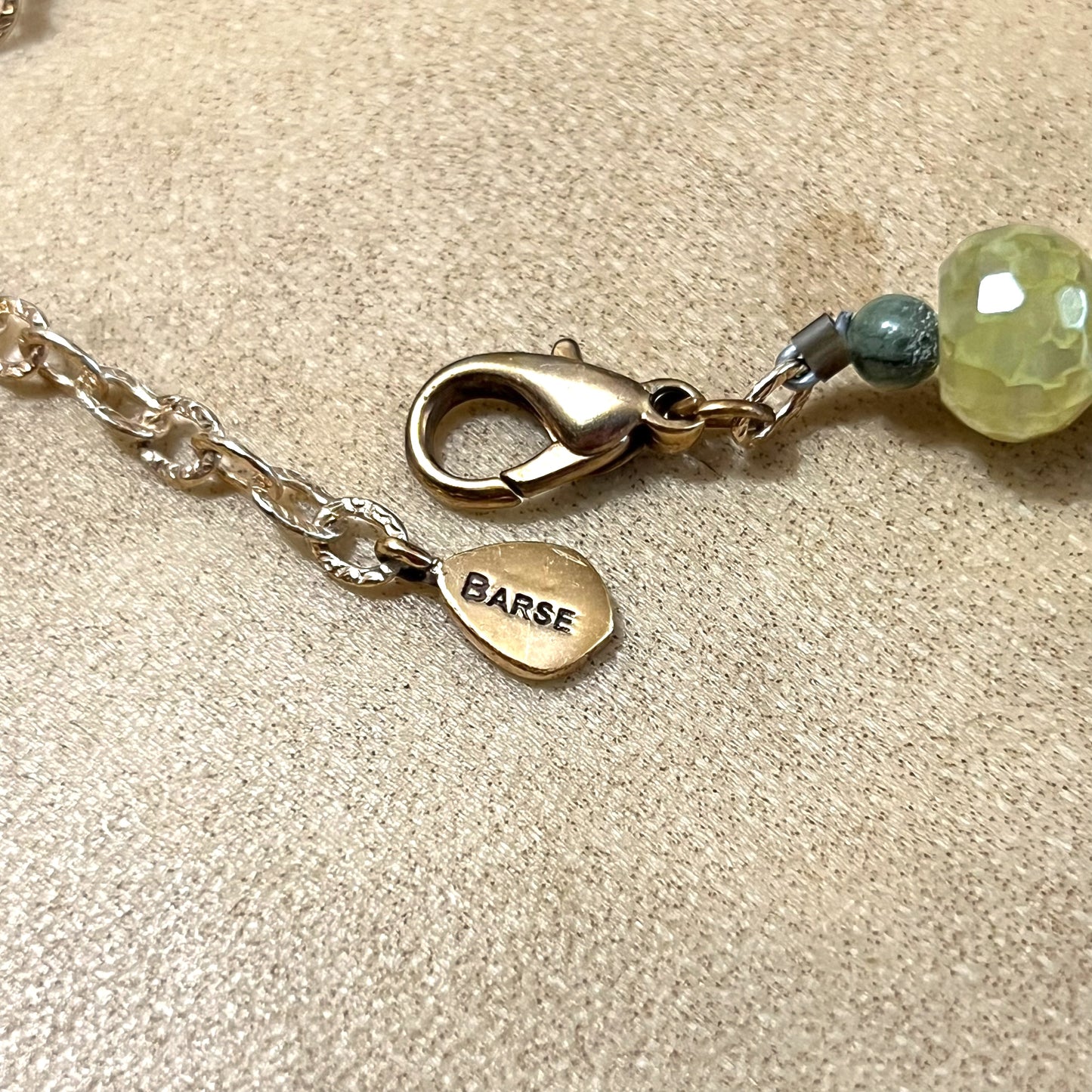 Barse Yellow Green Dragons Vein Agate Beaded Necklace - Vintage