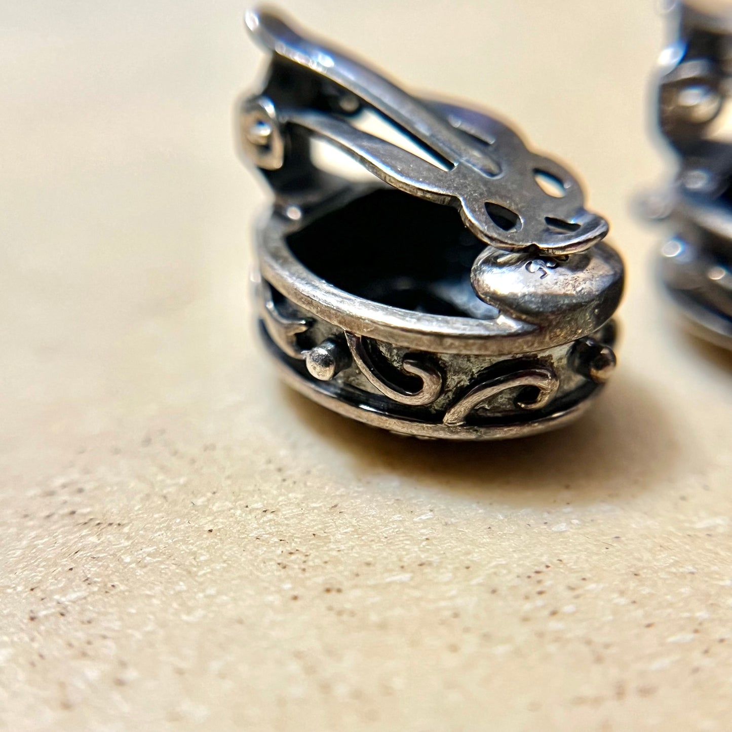 Black Faceted Rhinestone Clip On Earrings in Sterling Silver