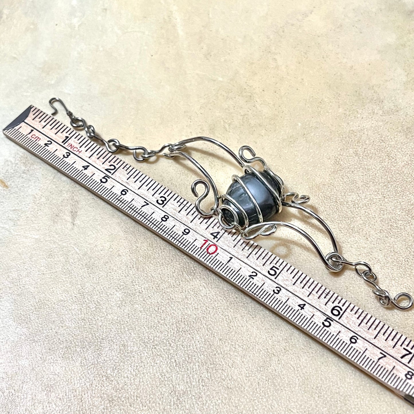 Black Stone Wire Wrapped Silver Tone Vintage Bracelet