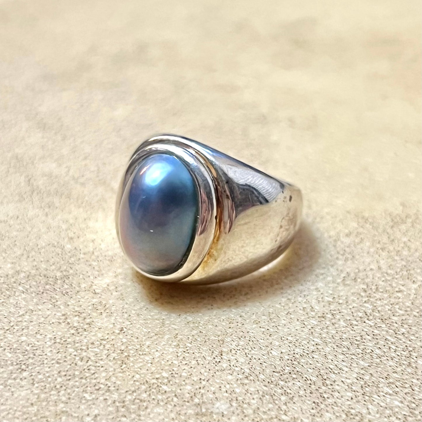 Blue Pearl Sterling Silver Vintage Statement Ring Size 6