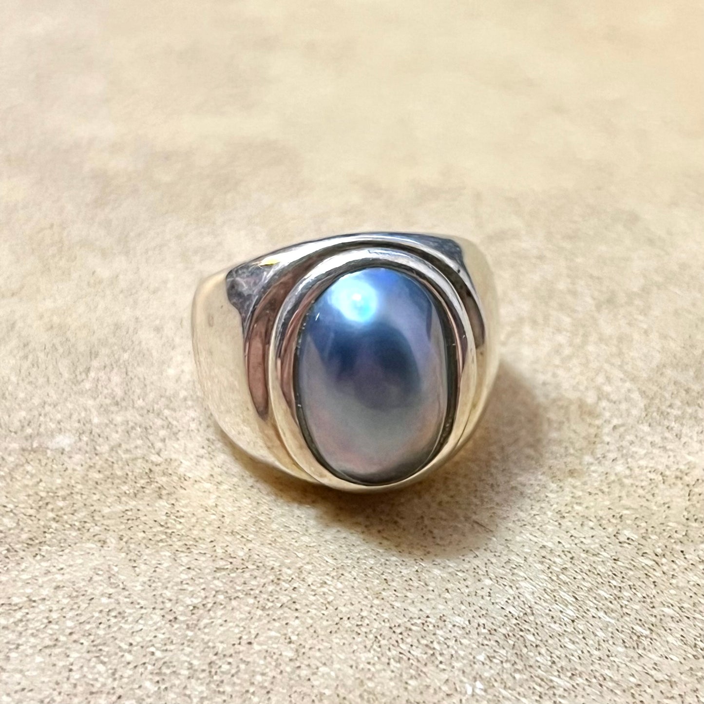 Blue Pearl Sterling Silver Vintage Statement Ring Size 6