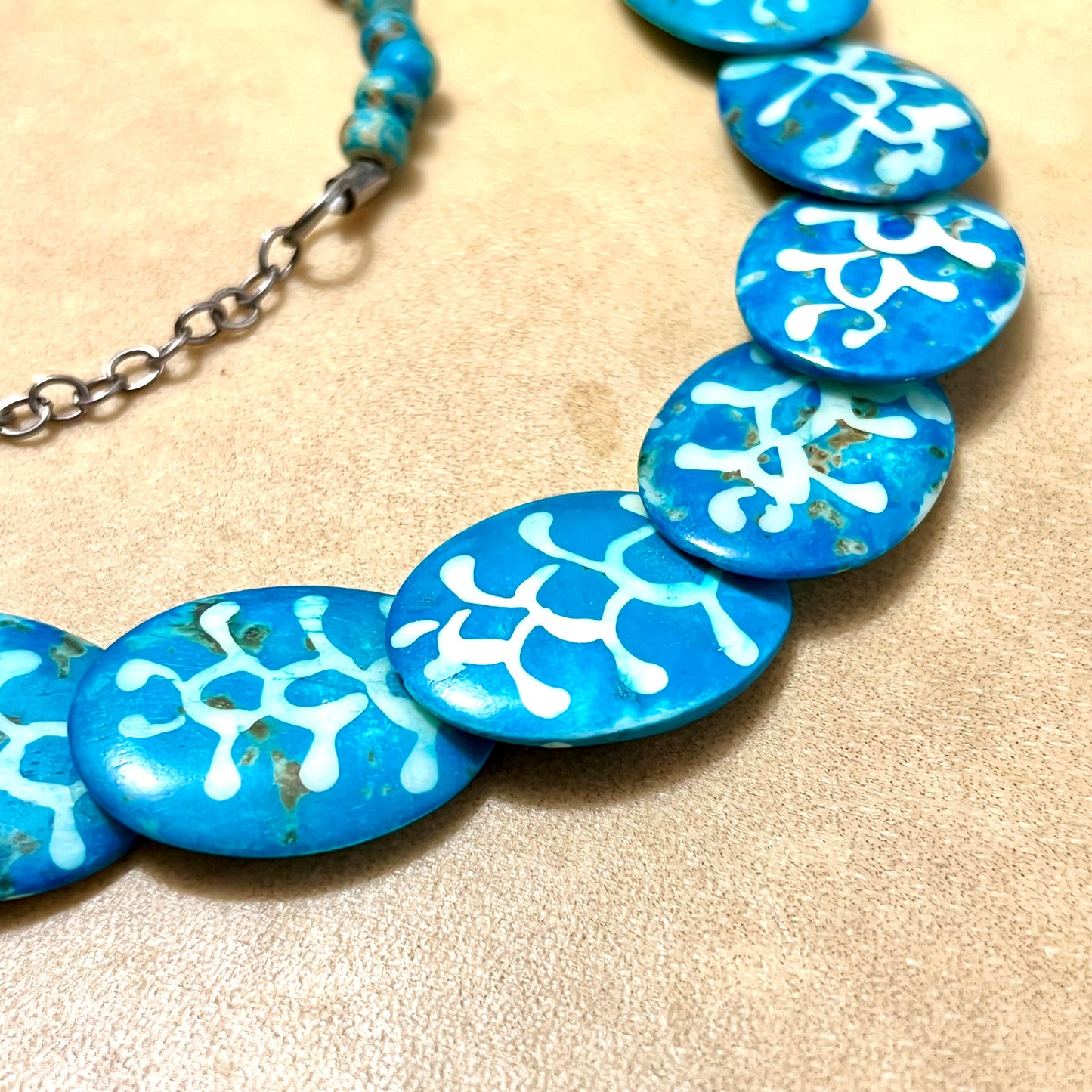 Blue Tagua Nut Vegetable Ivory Dragon Scale Necklace - Vintage