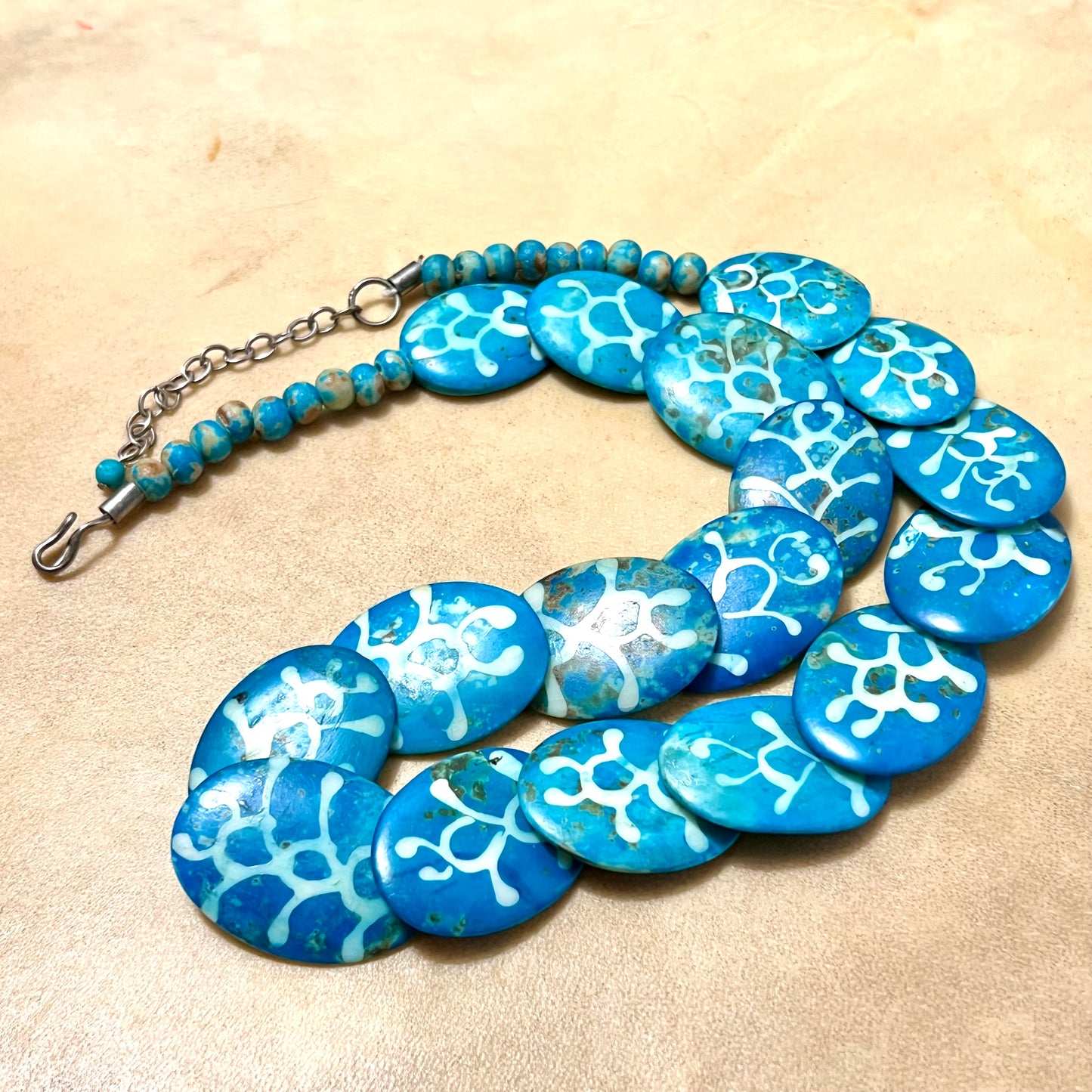 Blue Tagua Nut Vegetable Ivory Dragon Scale Necklace - Vintage