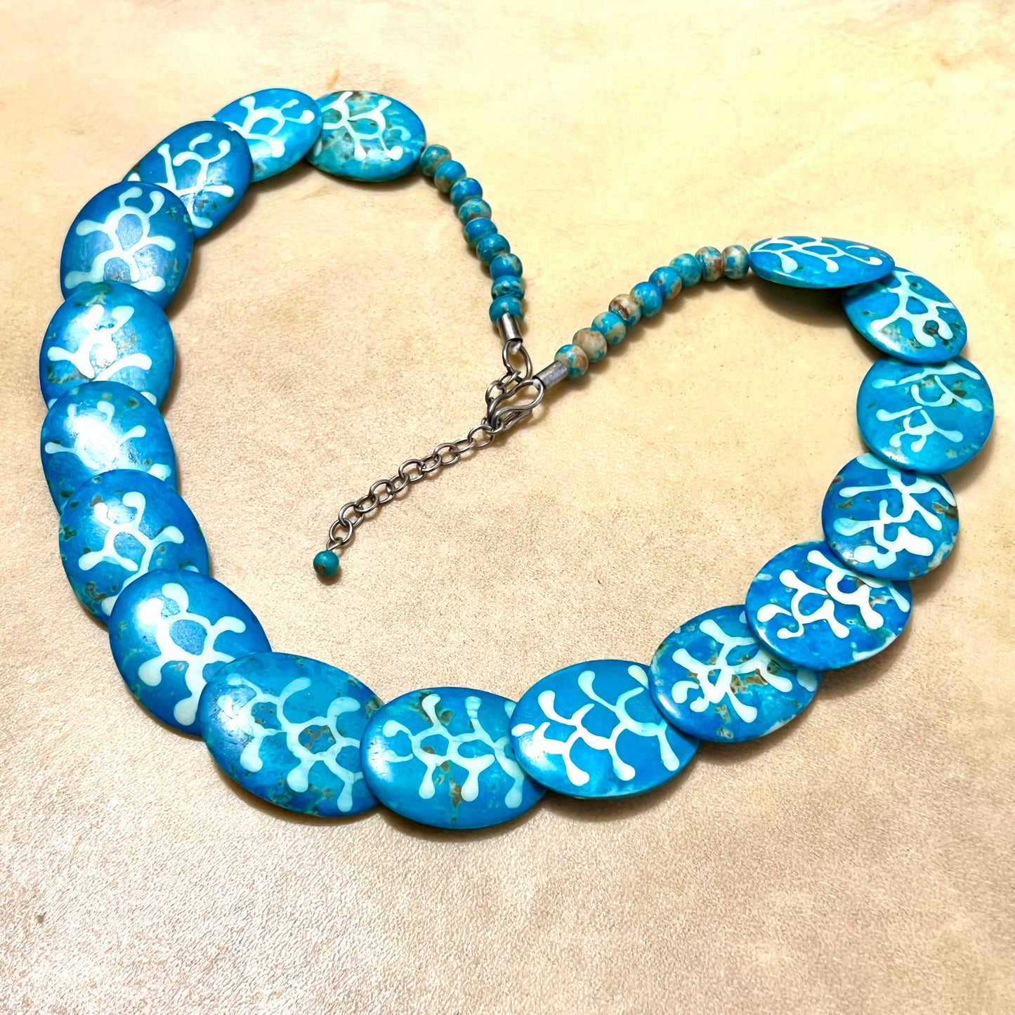 Blue Tagua Nut Vegetable Ivory Dragon Scale Necklace - Vintage