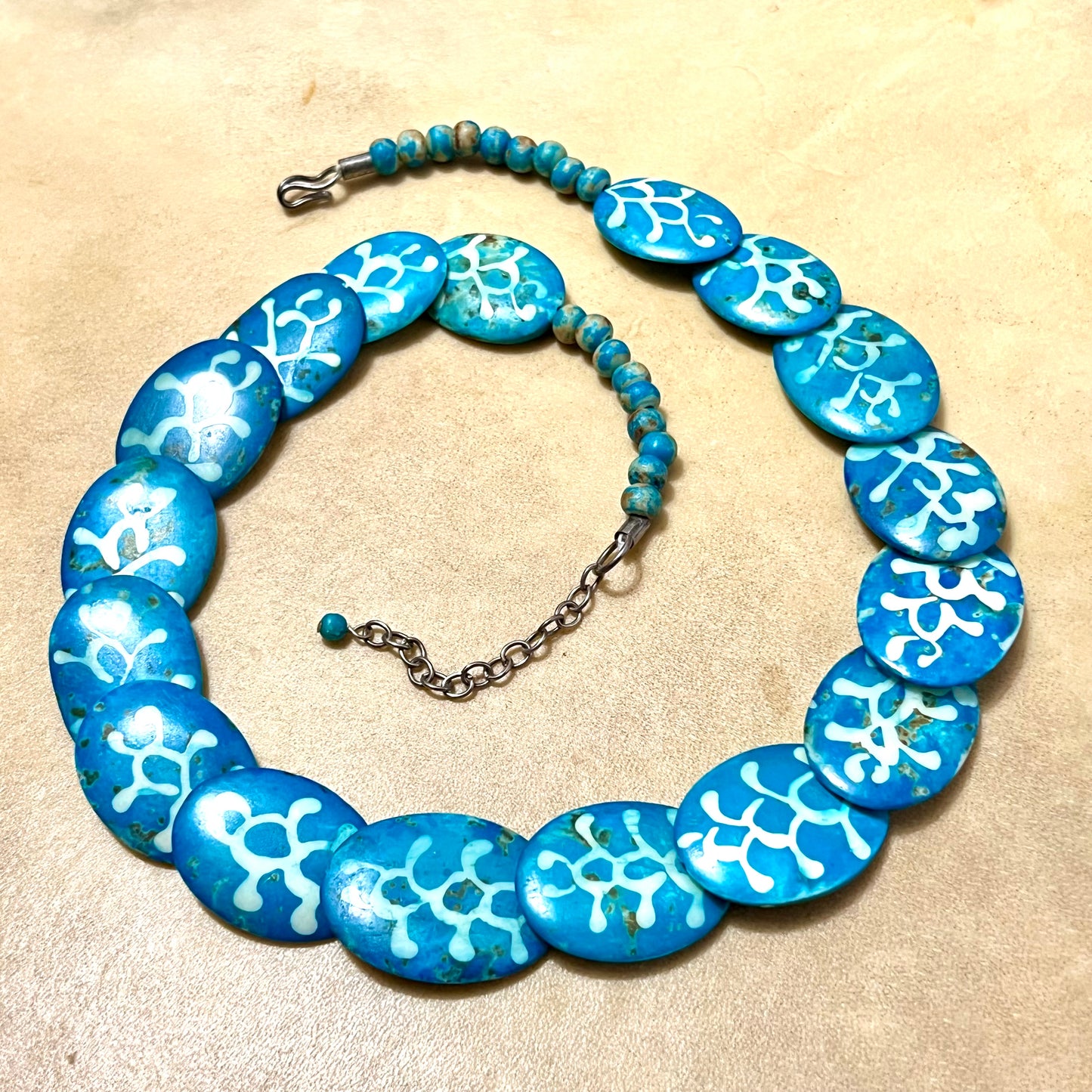 Blue Tagua Nut Vegetable Ivory Dragon Scale Necklace - Vintage