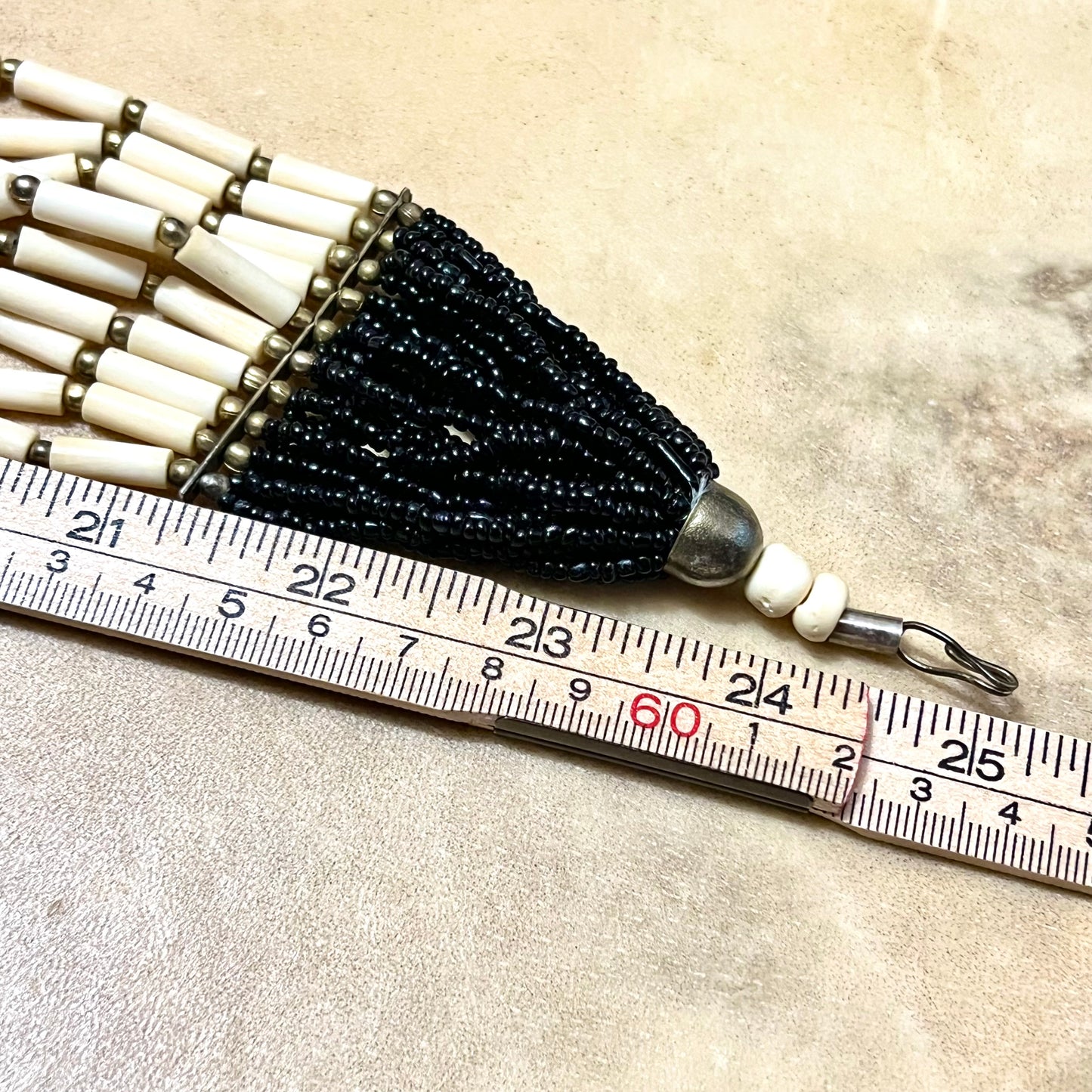 Bovine Bone & Black Glass Seed Bead Drape Necklace - Vintage