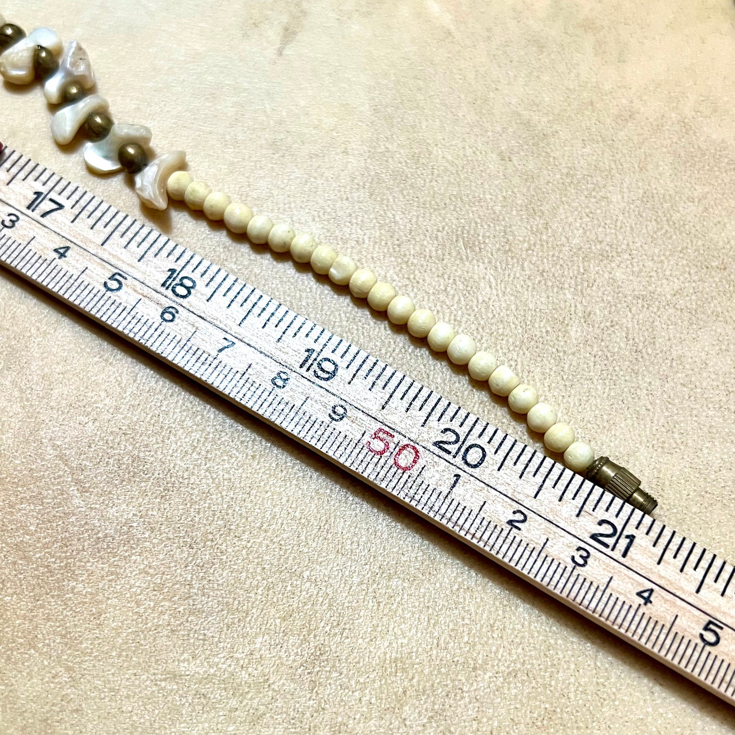 Mother of Pearl, Bone, & Brass Vintage Beaded Choker Necklace