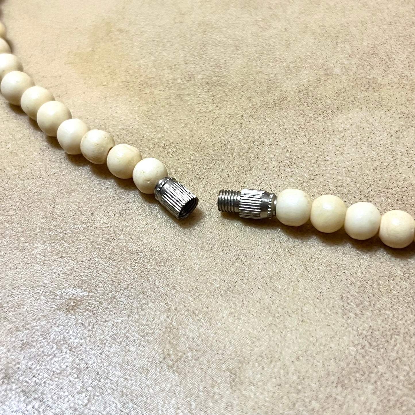 Bovine Bone & Silver Tone Hexagram Beaded Necklace - Vintage