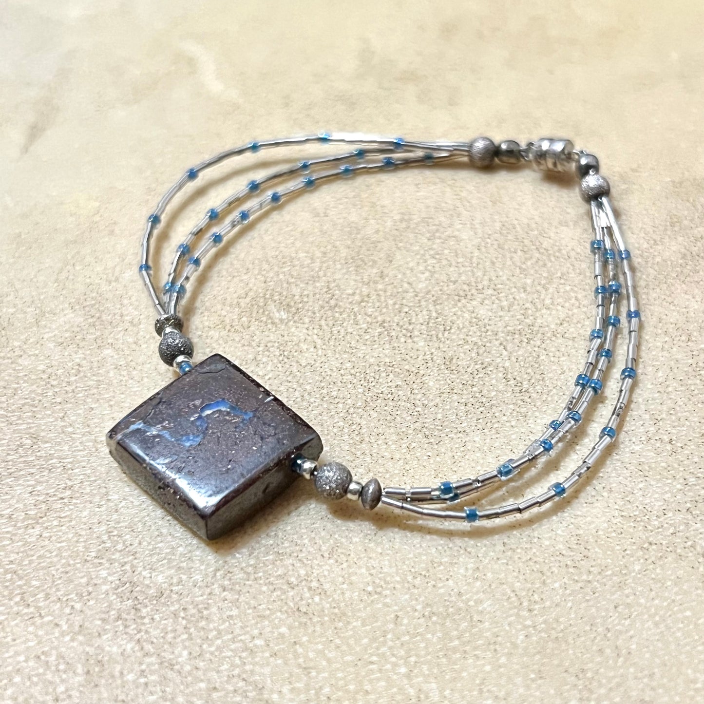 Boulder Opal Vintage Silver Tone Beaded Bracelet