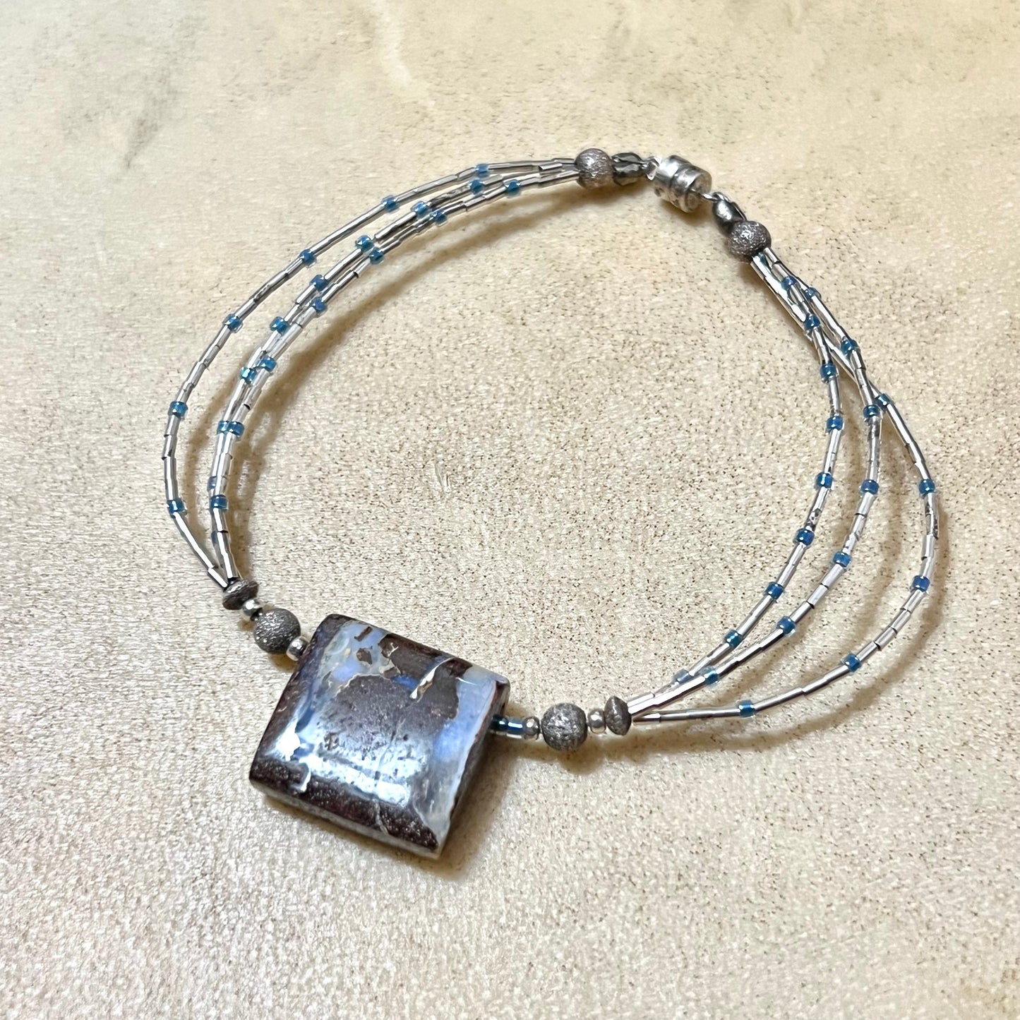 Boulder Opal Vintage Silver Tone Beaded Bracelet
