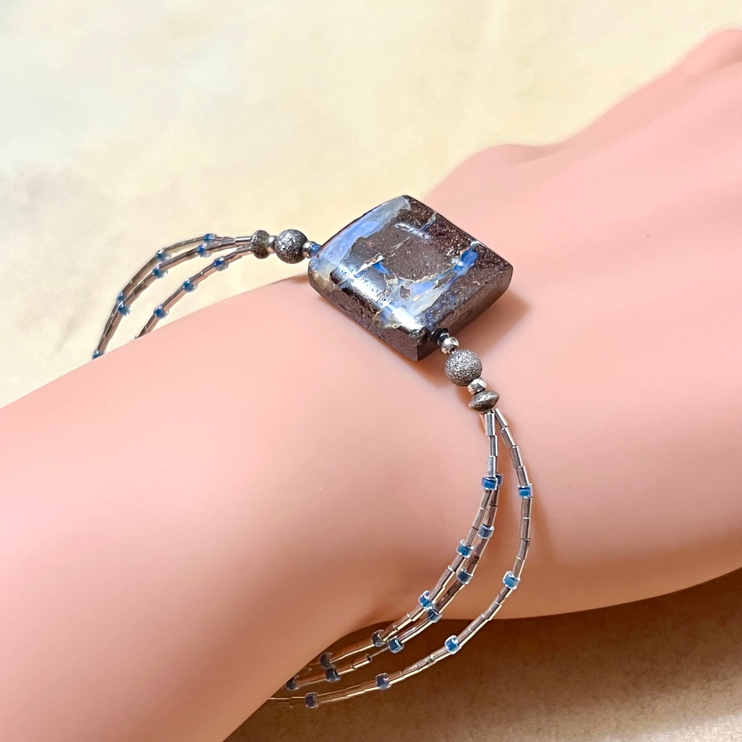 Boulder Opal Vintage Silver Tone Beaded Bracelet