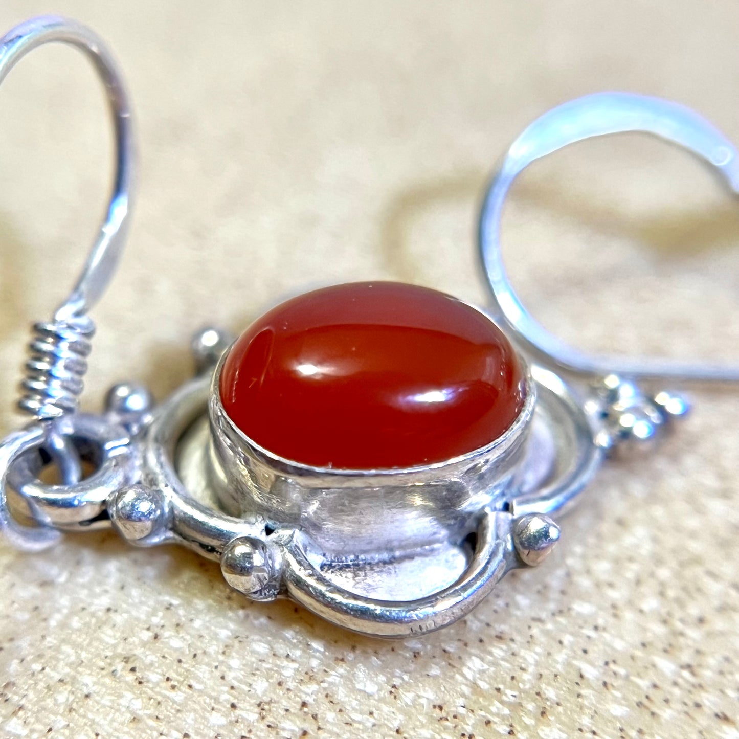 Carnelian Oval Earrings set in Sterling Silver