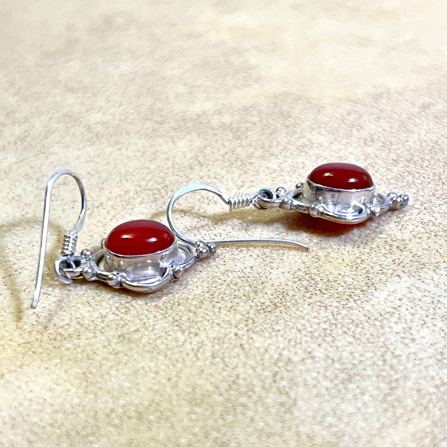 Carnelian Oval Earrings set in Sterling Silver