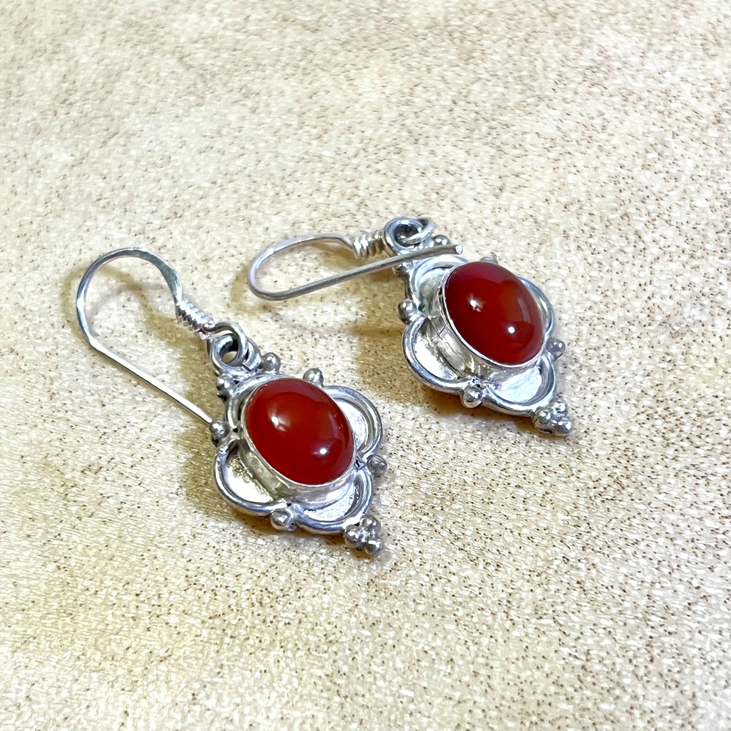 Carnelian Oval Earrings set in Sterling Silver