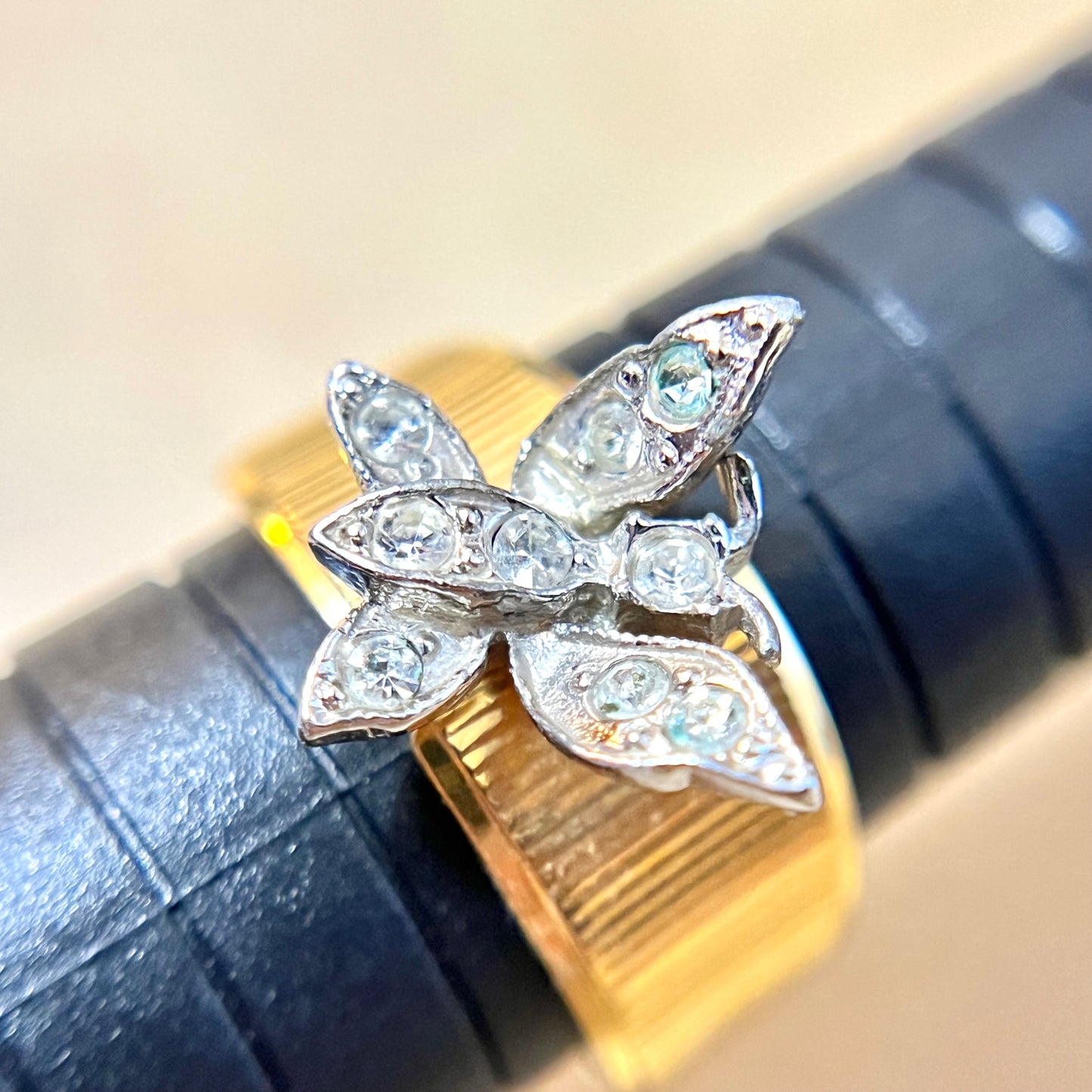 Vintage Gold & Silver Toned Rhinestone Butterfly Ring Size 7