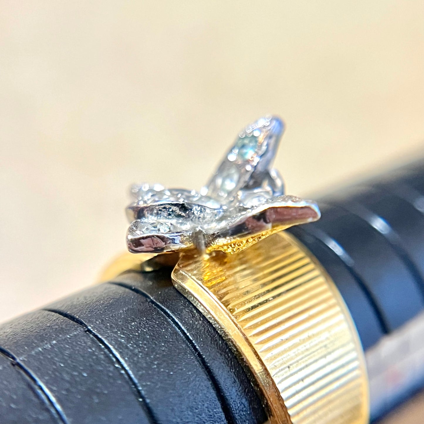 Vintage Gold & Silver Toned Rhinestone Butterfly Ring Size 7