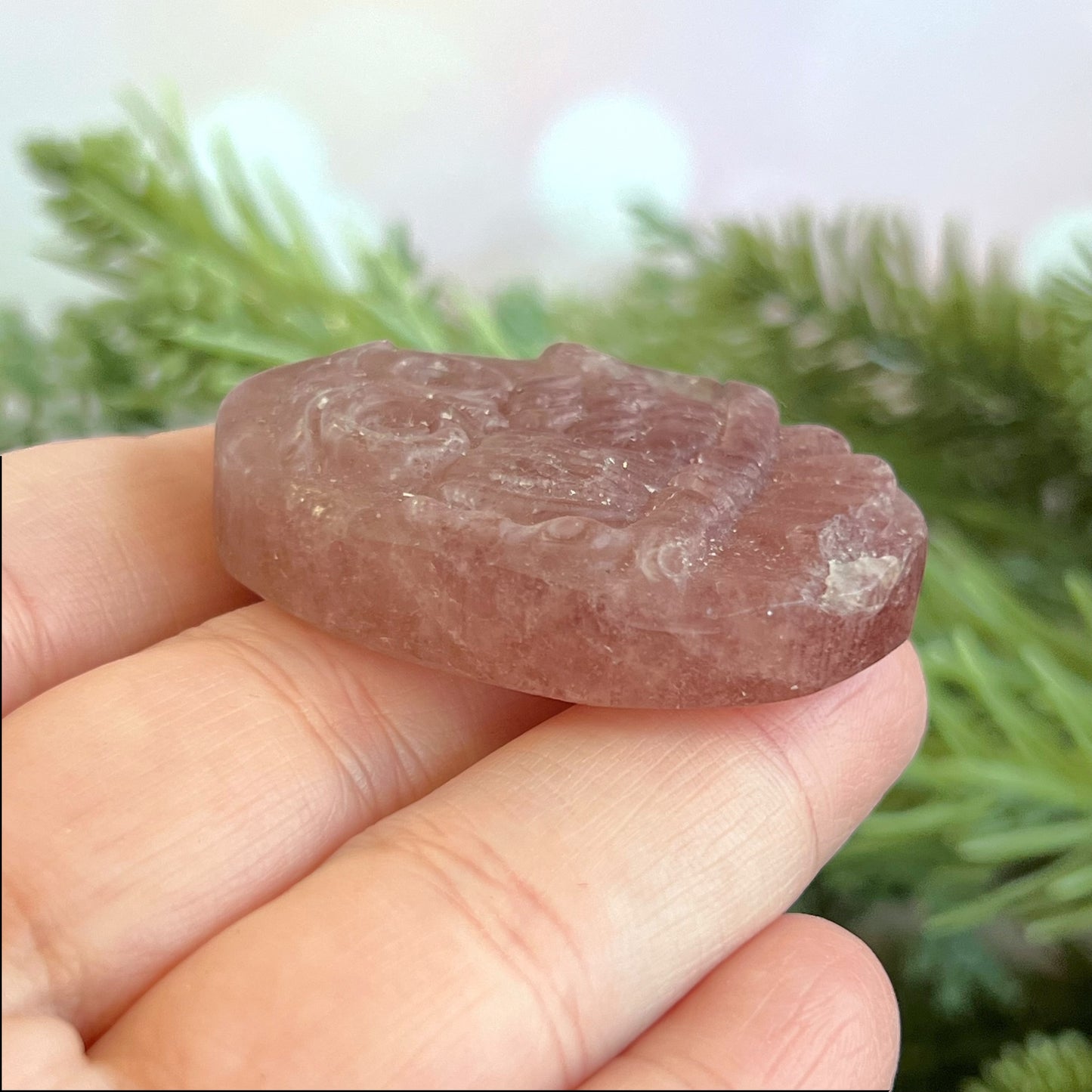 Strawberry Quartz Owl Carved Crystal Cabochon