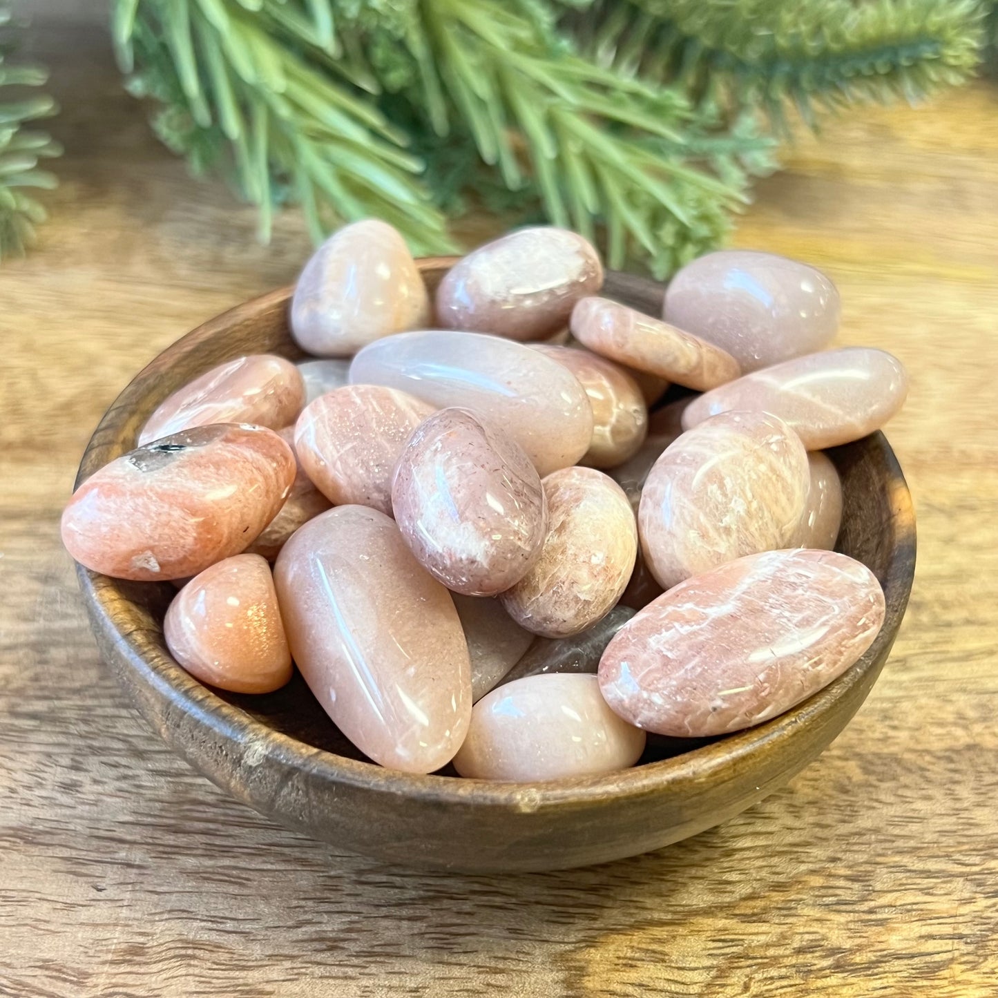 Sunstone in Peach Moonstone Tumbled Crystal