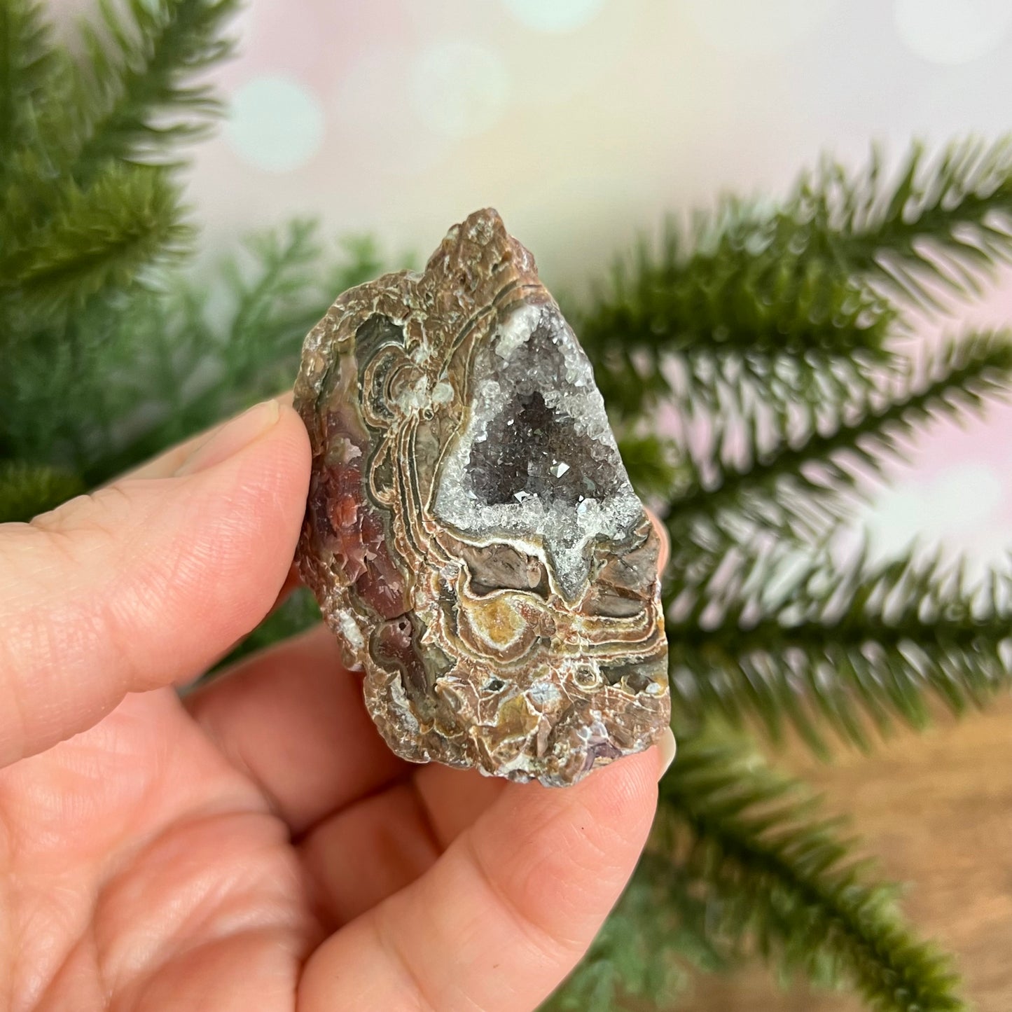 Red Quartz & Agate Geode Crystal Piece