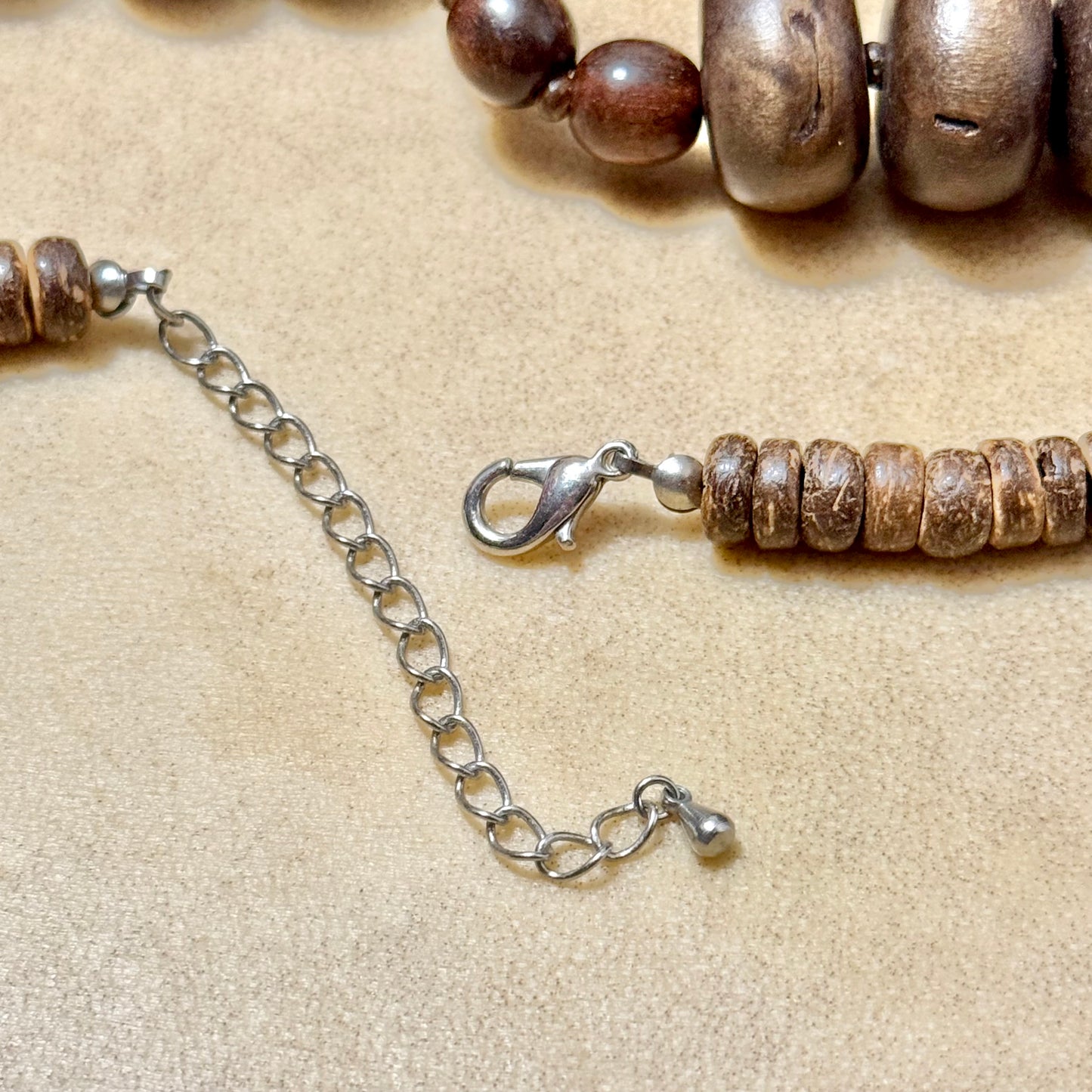 Vintage Tropical Shell & Wood Beaded Adjustable Necklace