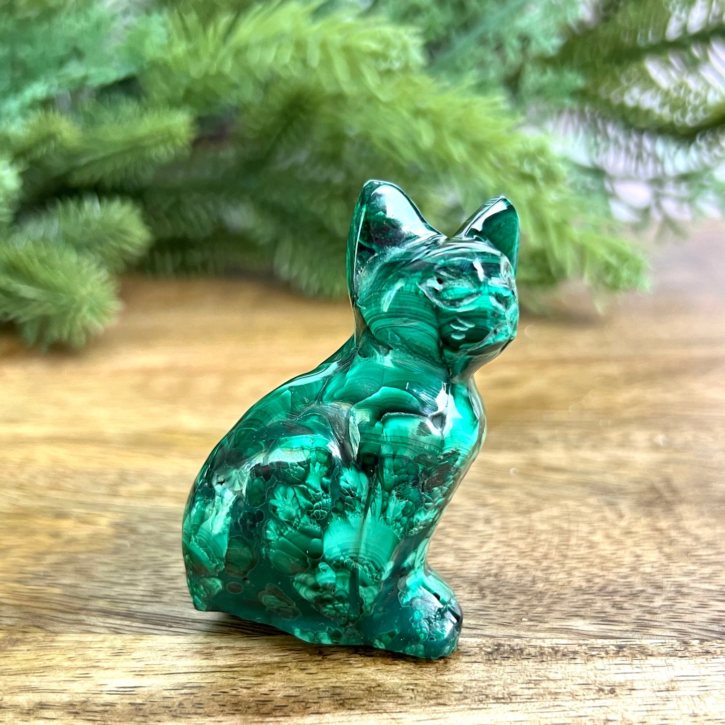 Malachite Cat Crystal Carving