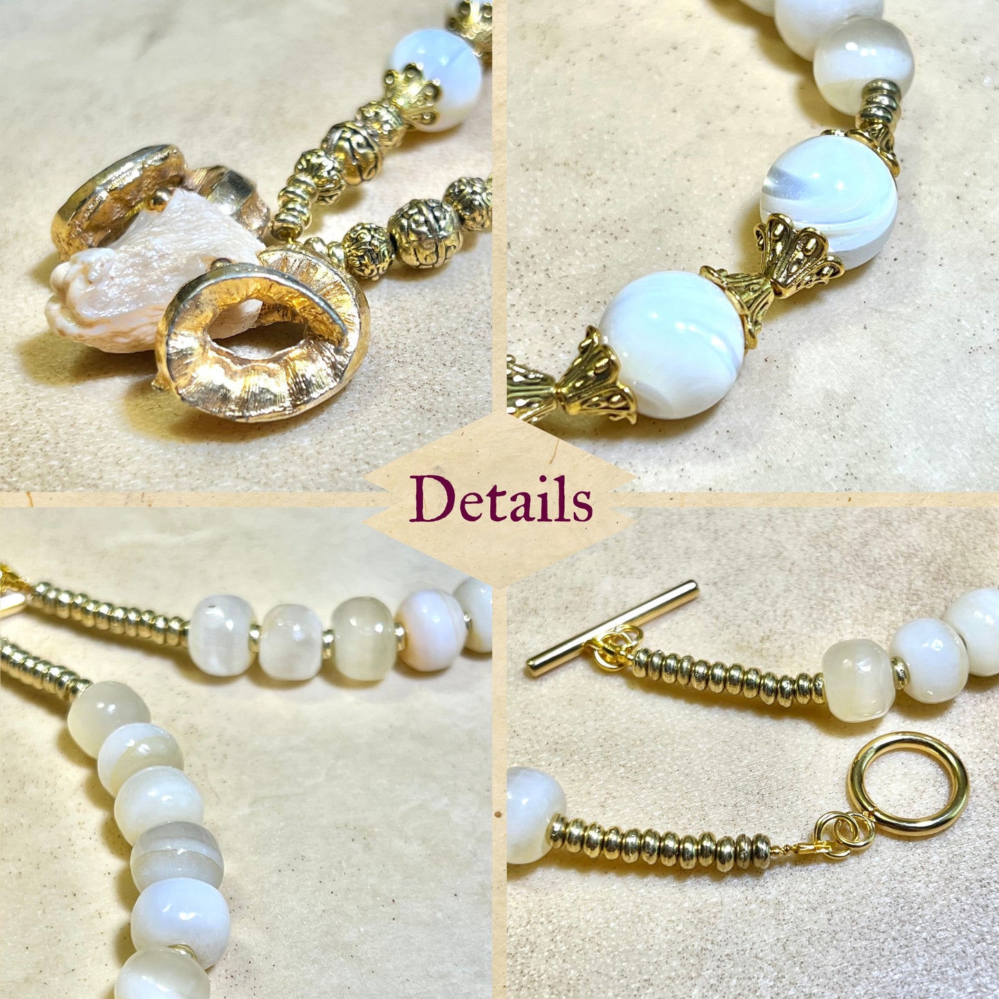 Baphomet in White - Handmade Mother of Pearl Necklace with Vintage Pendant
