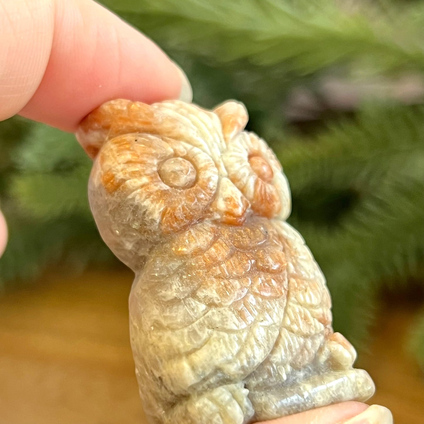 Belomorite Owl Carved Crystal Cabochon